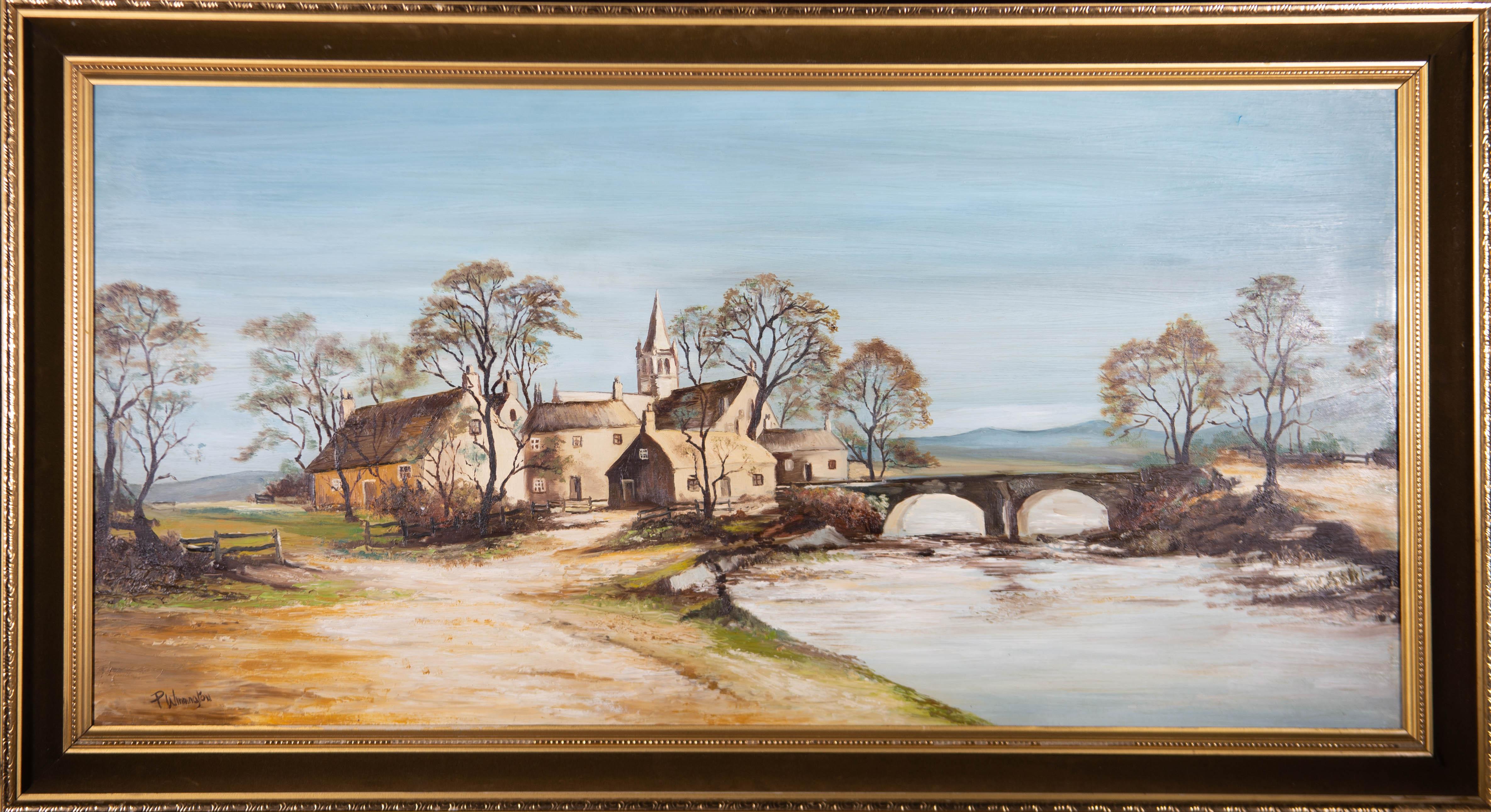 P. Winnington - Large Contemporary Oil, Village by the River 1
