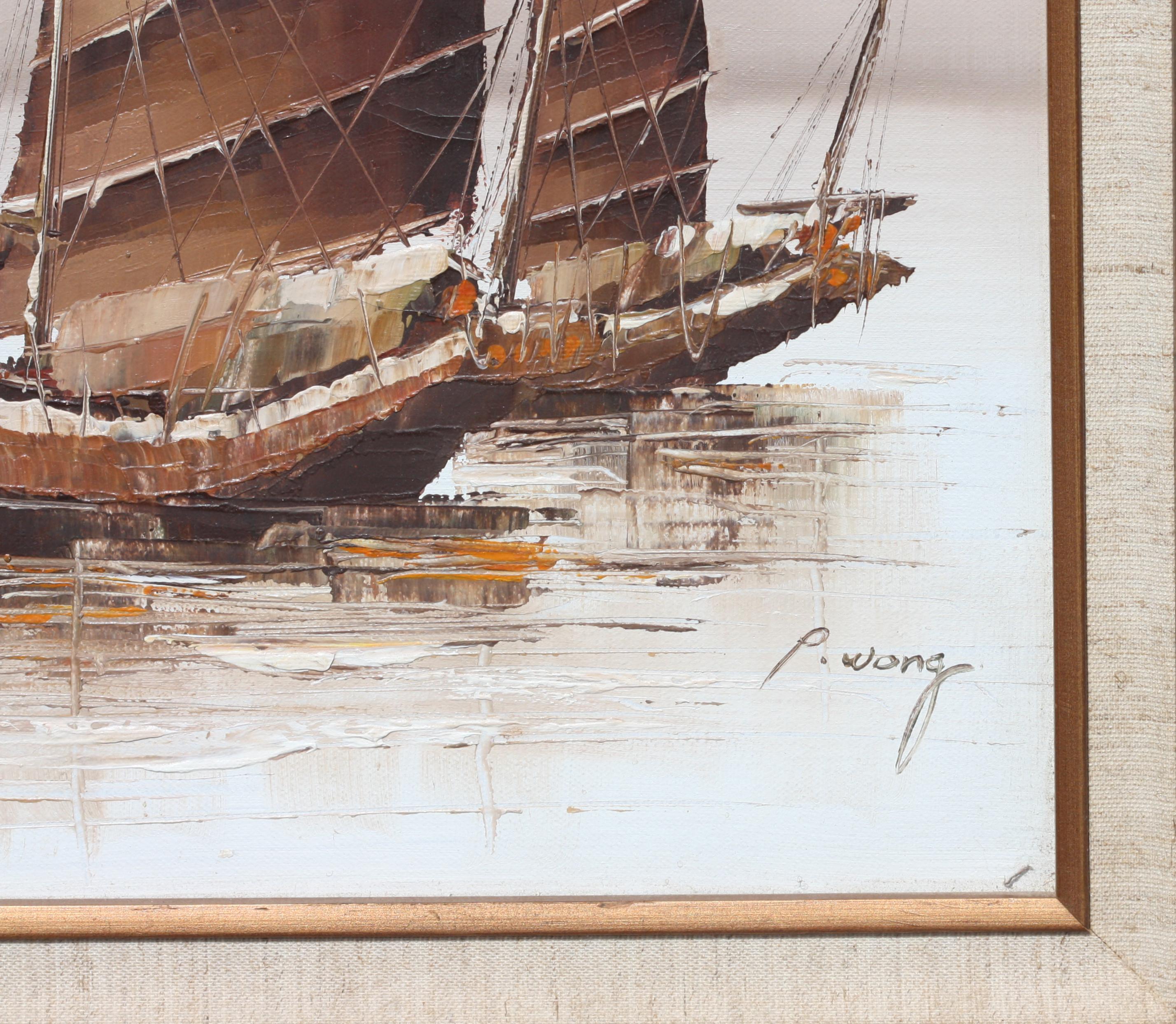 P. Wong, (20th Century, Asian School) Chinese Junks, Painting In Good Condition For Sale In West Palm Beach, FL