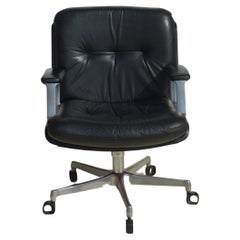 Retro "P128" Osvaldo Borsani for Tecno 1970 Italian Design Black Leather Office Chair