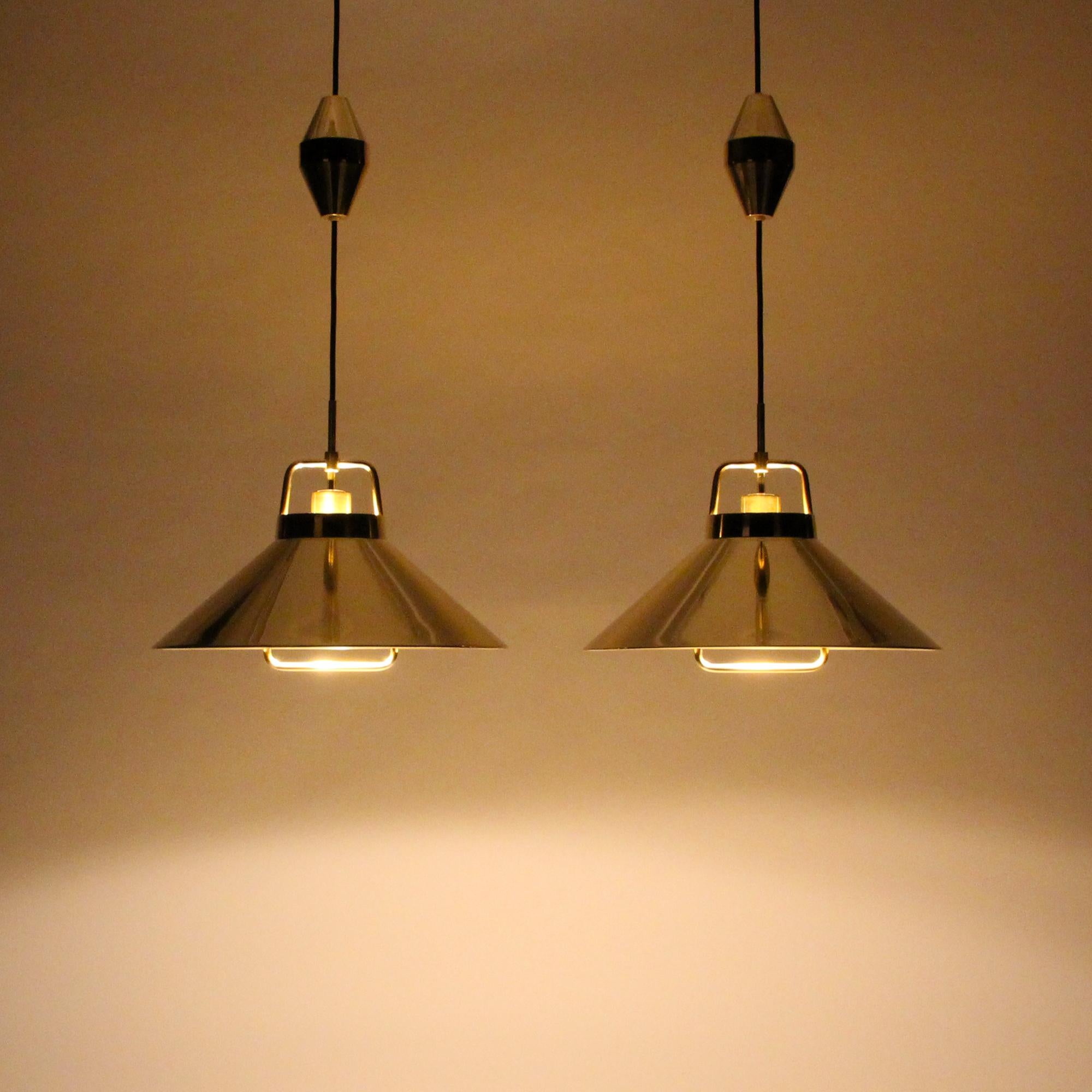 Mid-Century Modern P295 Pendant Pair by Fritz Schlegel in 1938 for Lyfa with Brass Suspensions