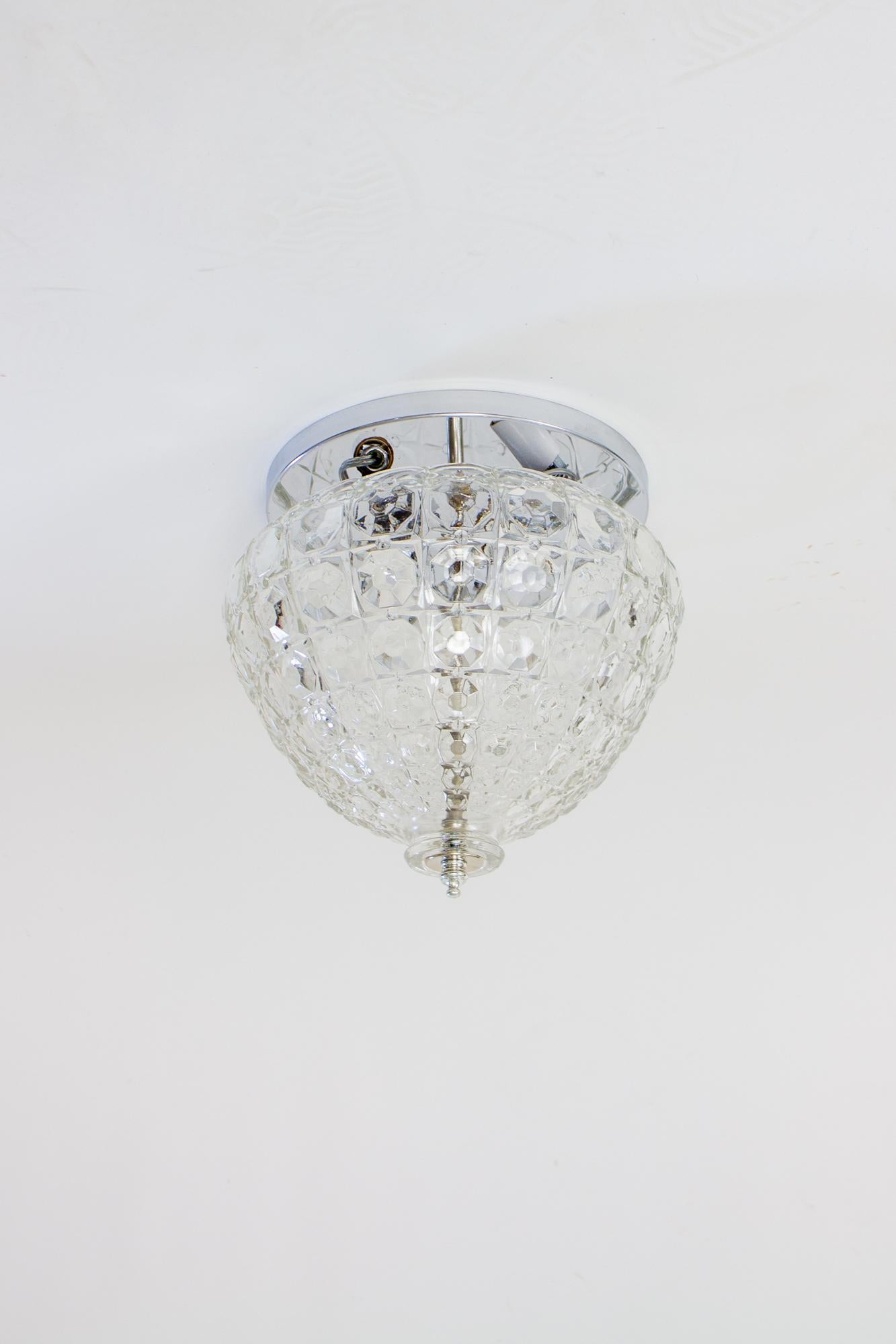 Hollywood Regency P326 Mid-20th Century Crystalline Glass Flush Mount Fixture For Sale