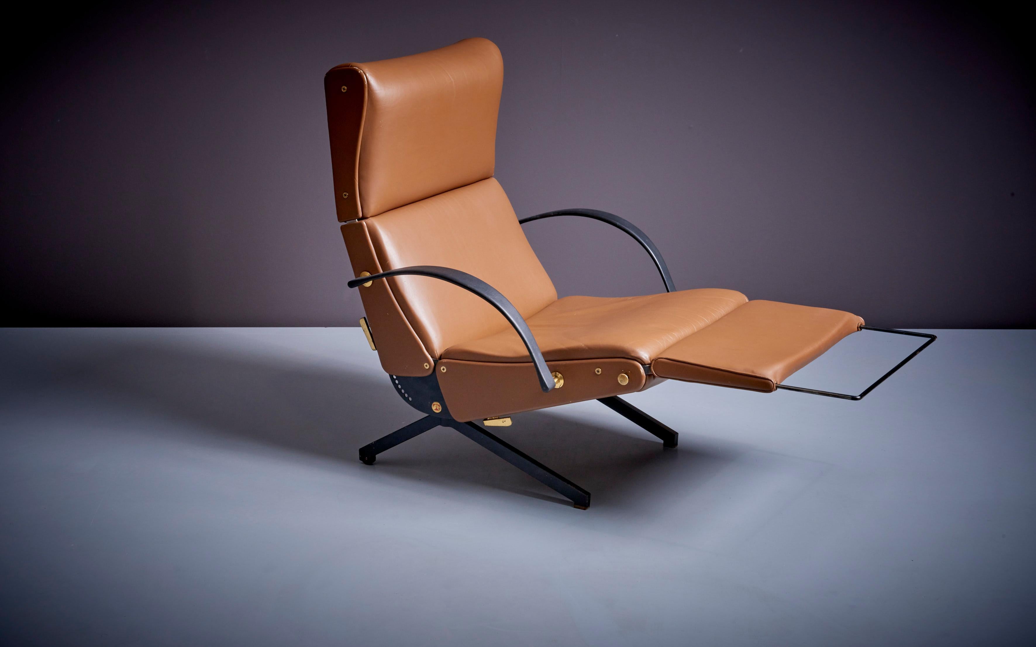 Brass P40 Lounge Chair by Osvaldo Borsani for Tecno in Brown Leather
