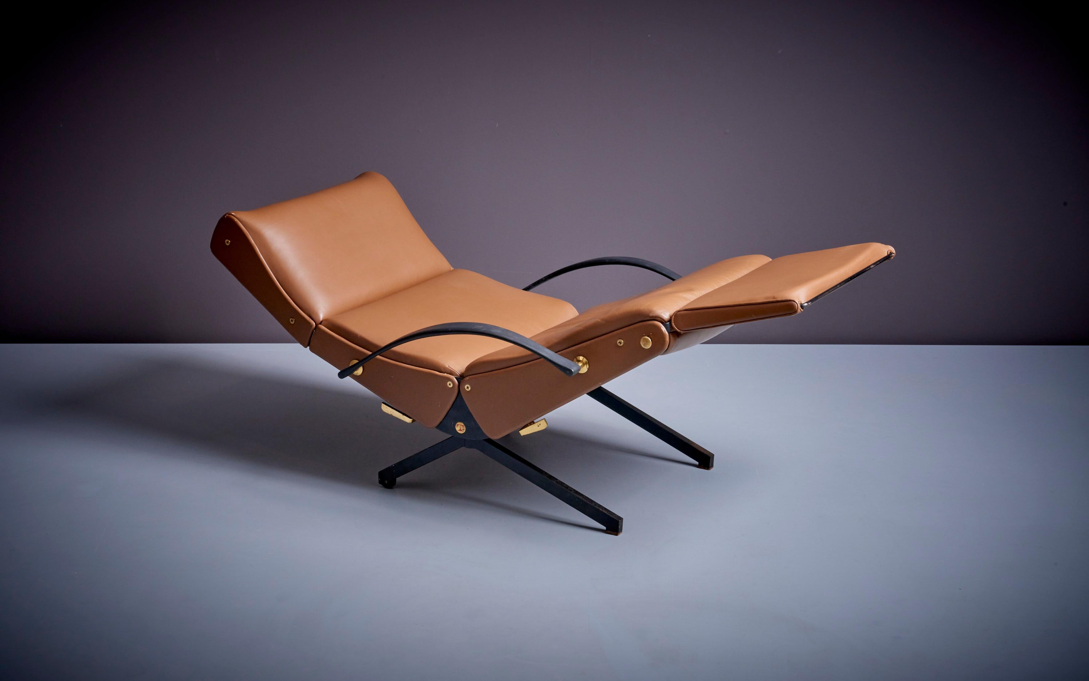 Mid-Century Modern P40 Lounge Chair by Osvaldo Borsani for Tecno in Brown Leather