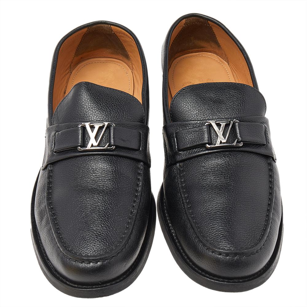 Men's p492484Louis Vuitton Black Leather Major Slip On Loafers 43