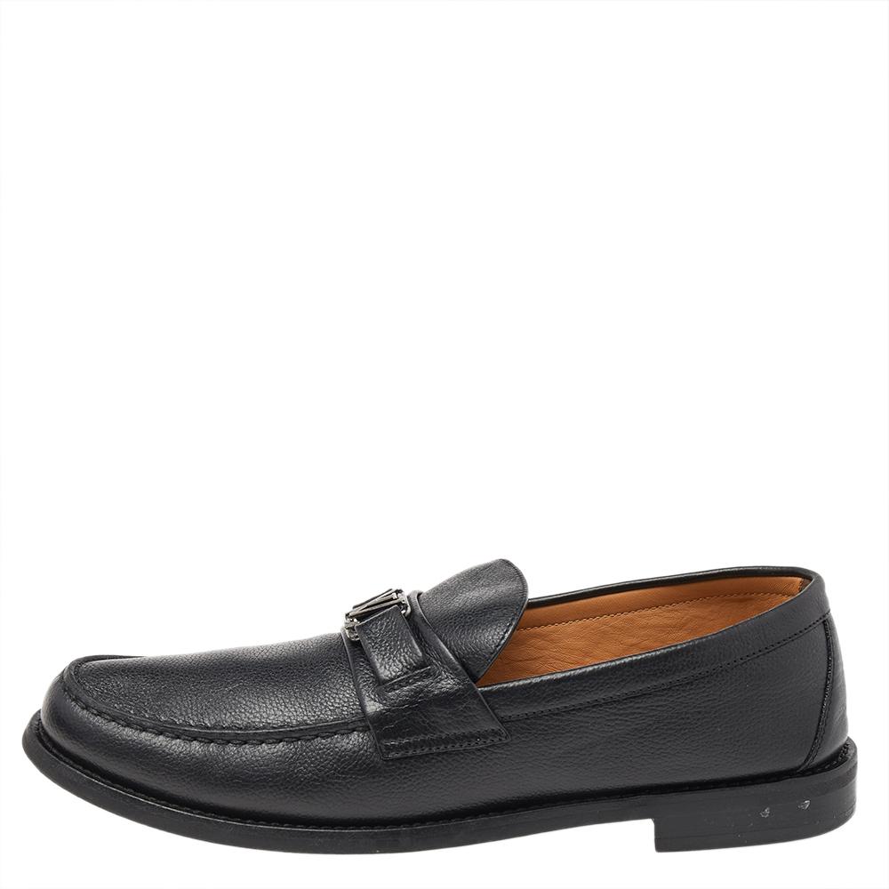 p492484Louis Vuitton Black Leather Major Slip On Loafers 43 2