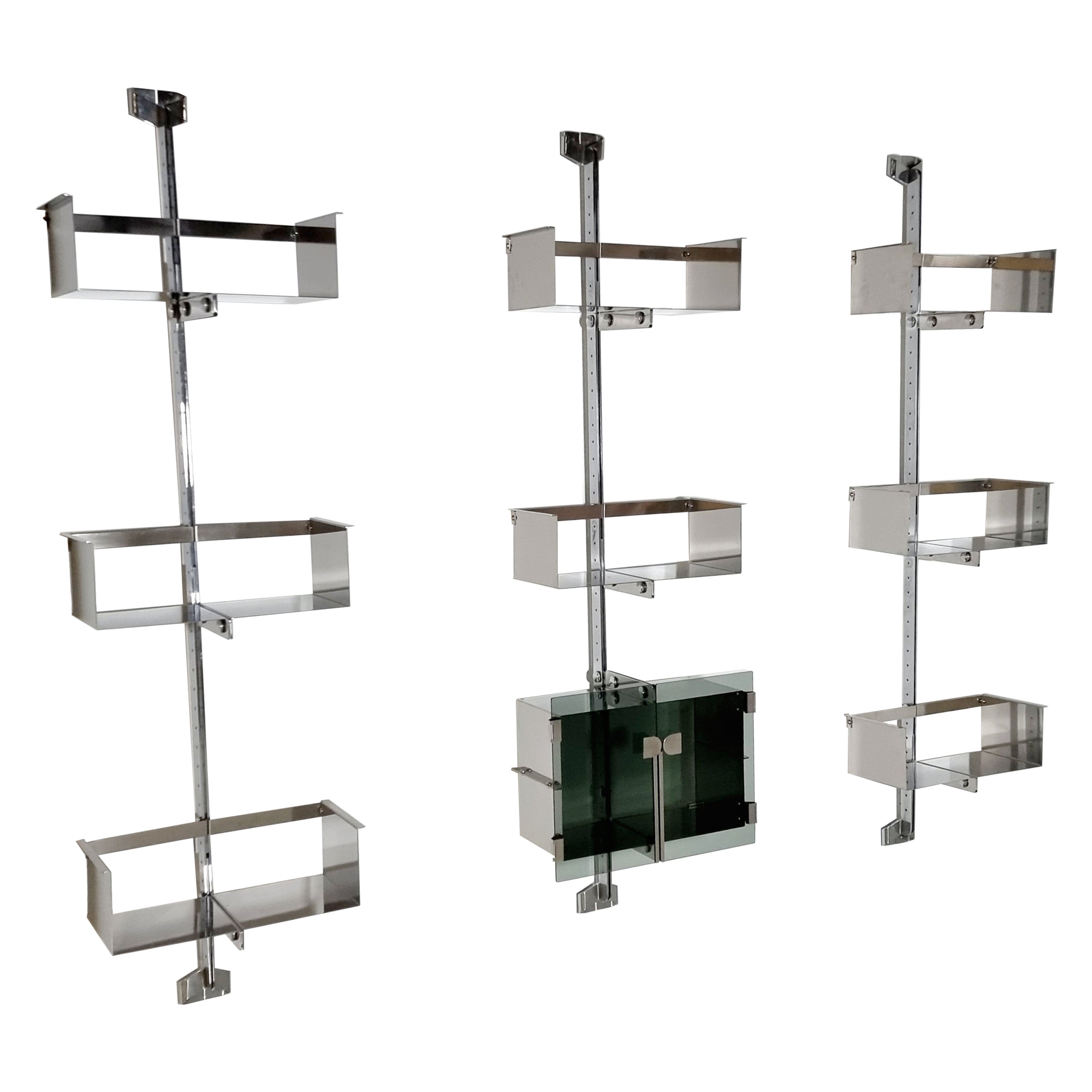 P700 Proposal Wall-Unit in chrome and glass, Vittorio Introini, Saporiti