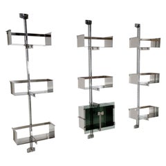 P700 Proposal Wall-Unit in chrome and glass, Vittorio Introini, Saporiti