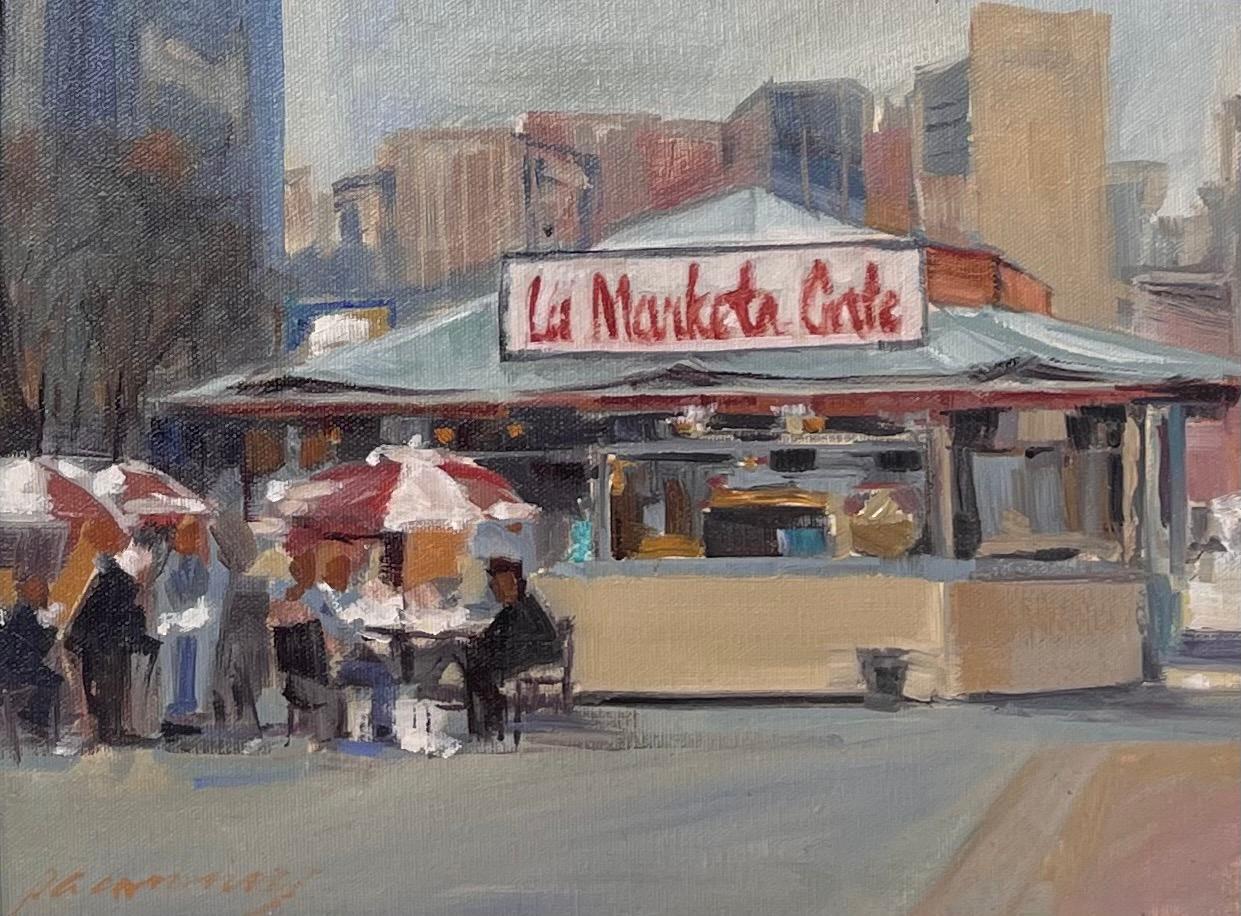 P.A. Canney Figurative Painting - "Market Cafe" Oil Painting