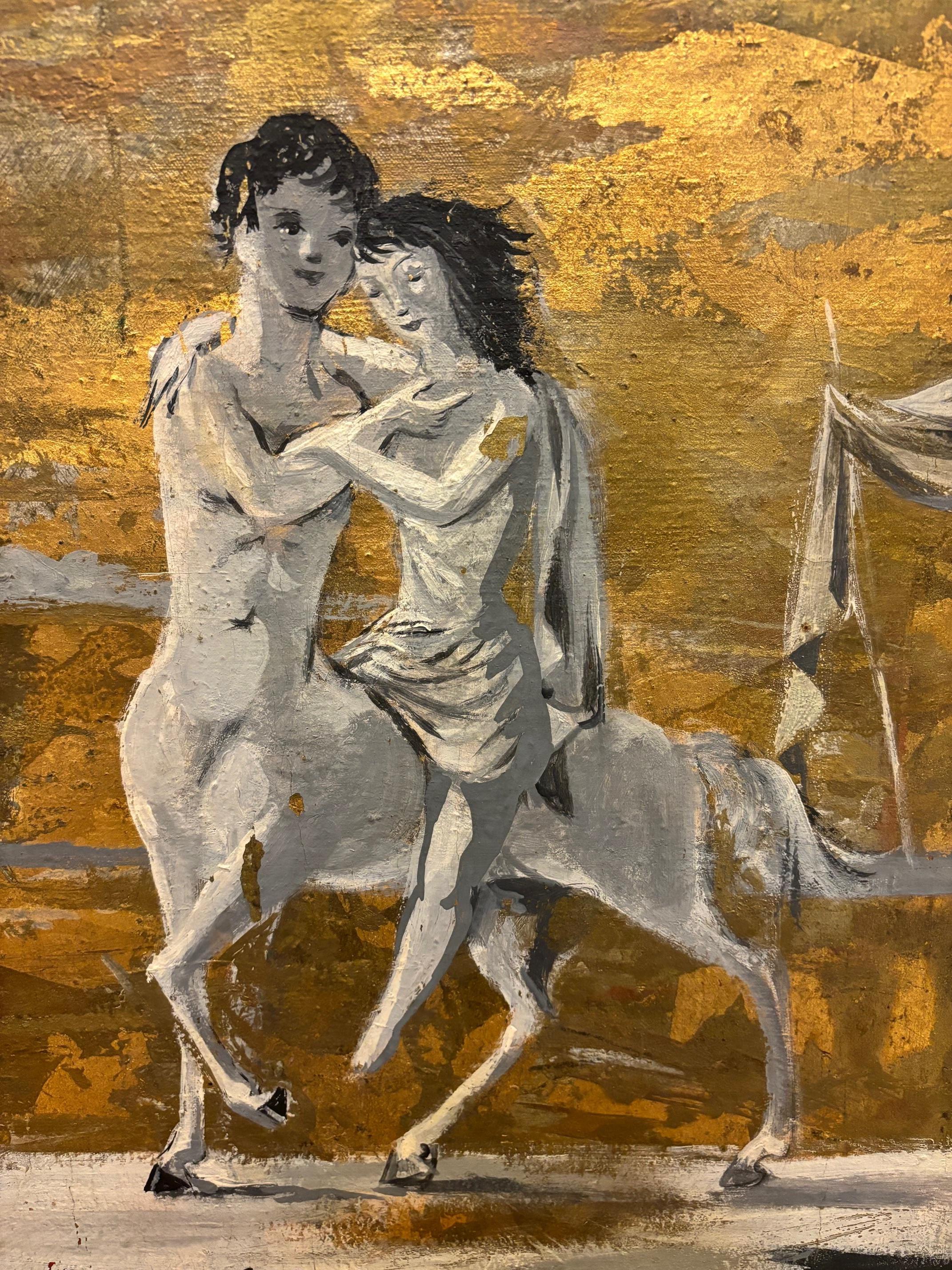 Pierre Adrien Ekman (1904_1993),
paint and gold leaf on canvas mounted on wood panel, 
imaginary theater set,
circa 1960, France.
Height 1m29, width 1 m.