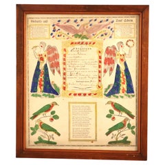 PA German Fraktur Taufschein Watercolor & Ink Birth/Baptismal Certificate c1857