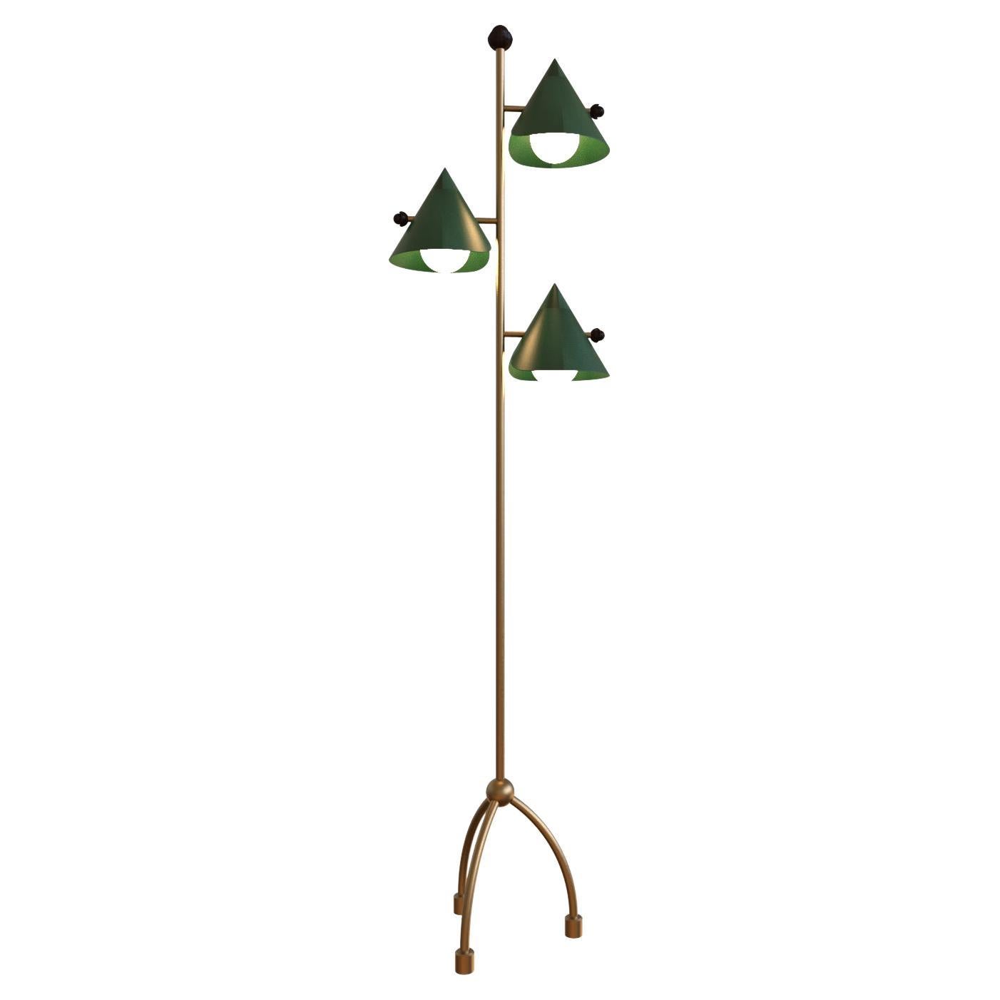 3 Module Paan Floor Lamp with Leather and Brass