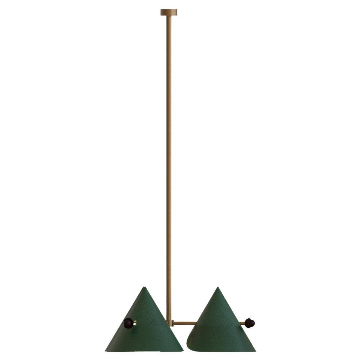 3 Module Paan Hanging Lamp with Leather and Brass For Sale