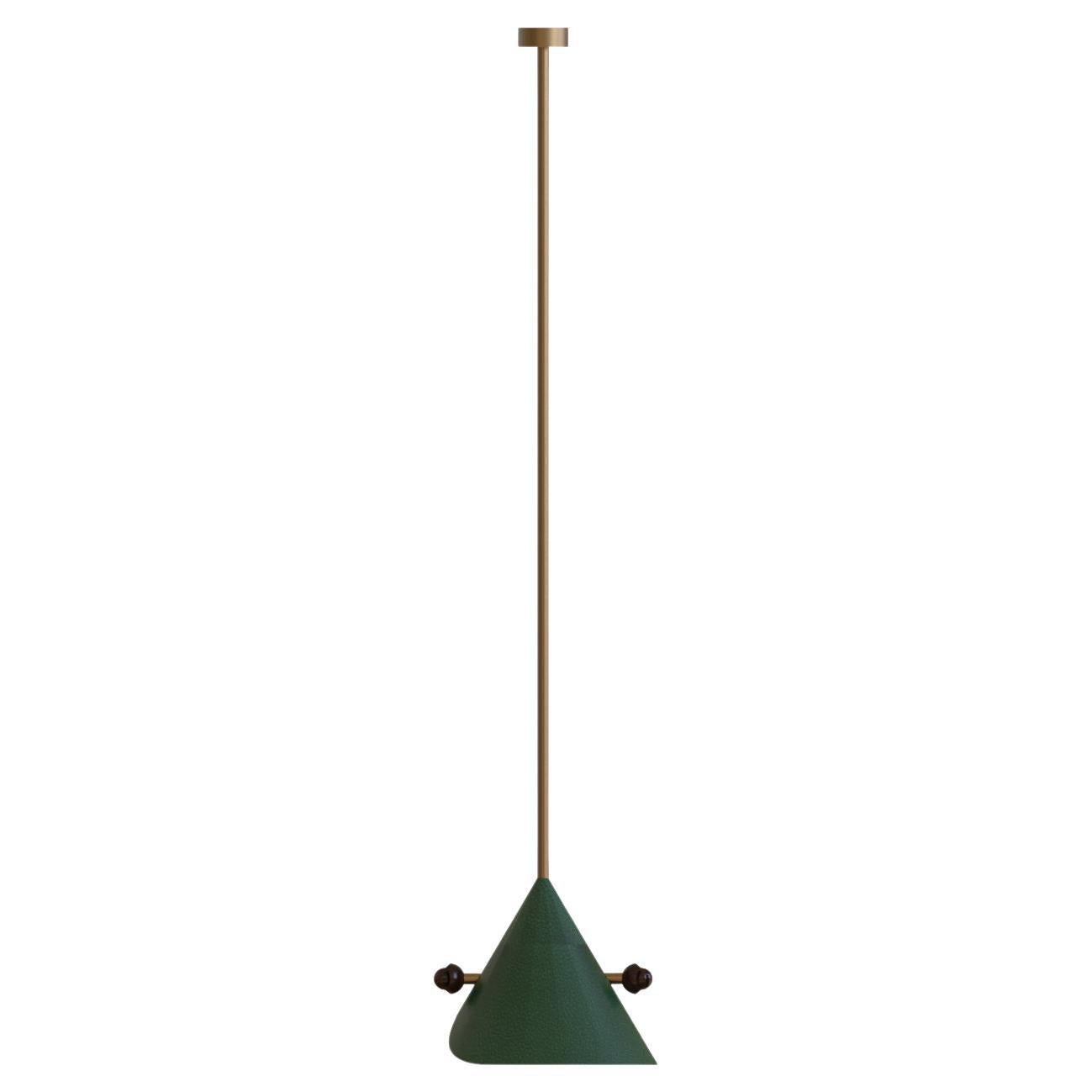 Single Paan Pendant Light with Leather and Brass For Sale