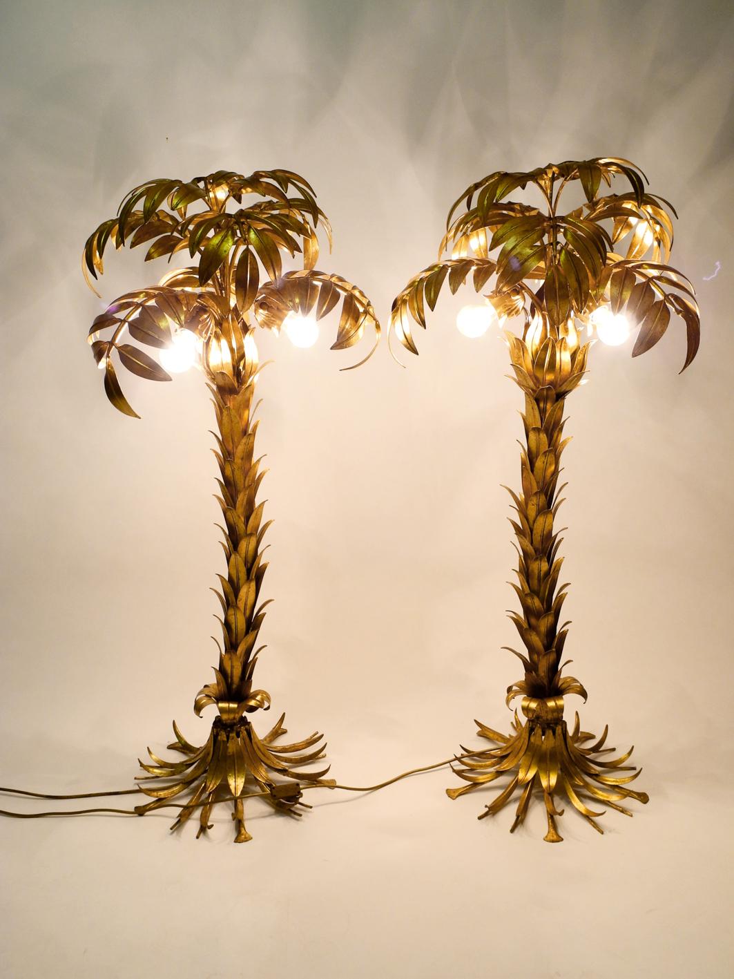 Hollywood Regency Paar of Beautiful 1980s Original Brass Palm Floor Lamp by Hans Kögl