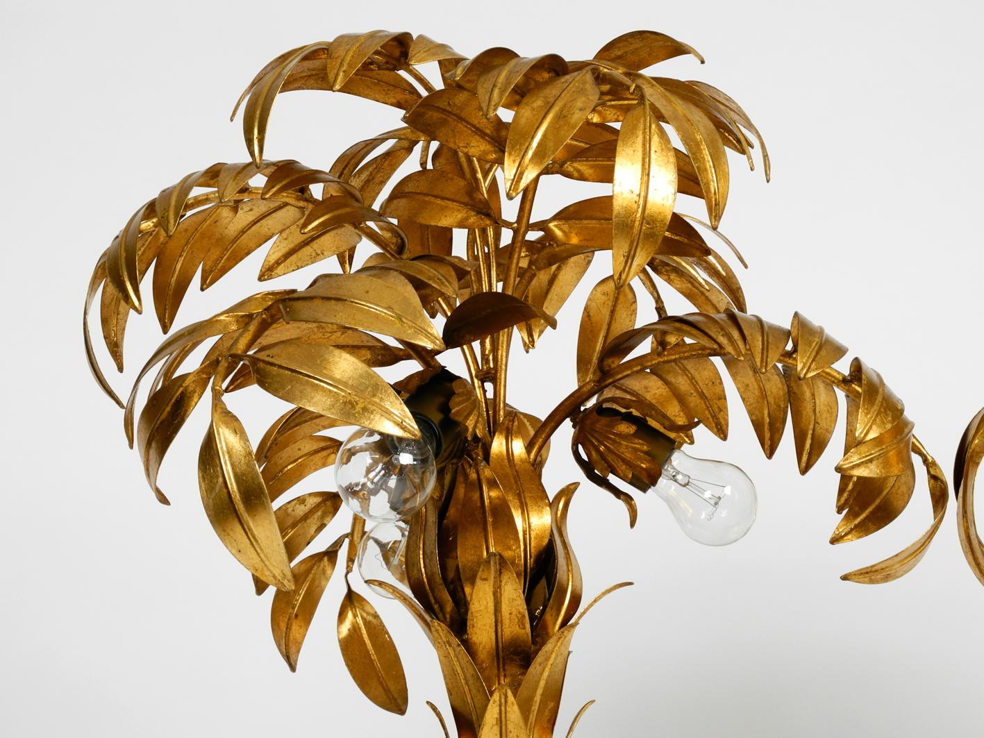 Gold Plate Paar of Beautiful 1980s Original Brass Palm Floor Lamp by Hans Kögl
