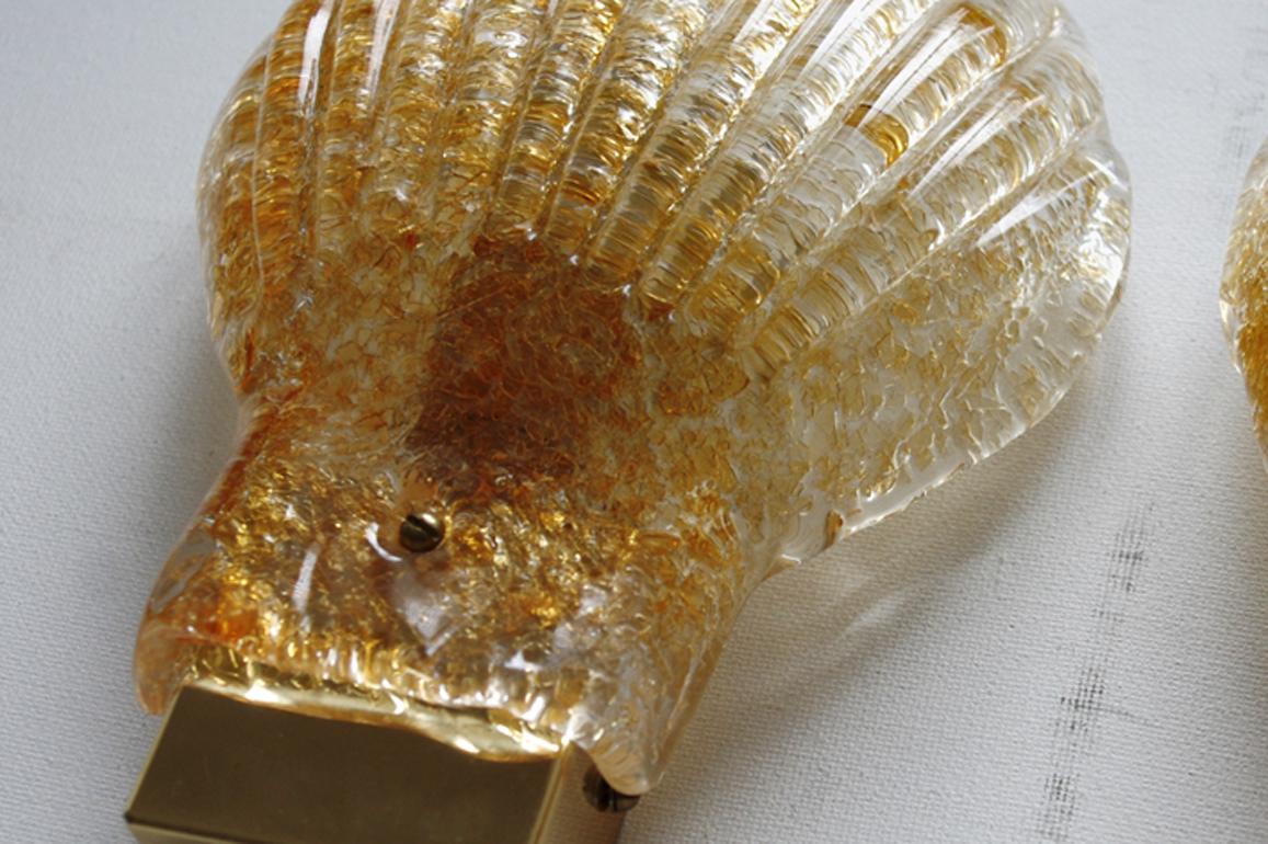 Paar of Italian Vintage Murano Glass Shell Wall Lights Sconces In Good Condition In Berlin, DE
