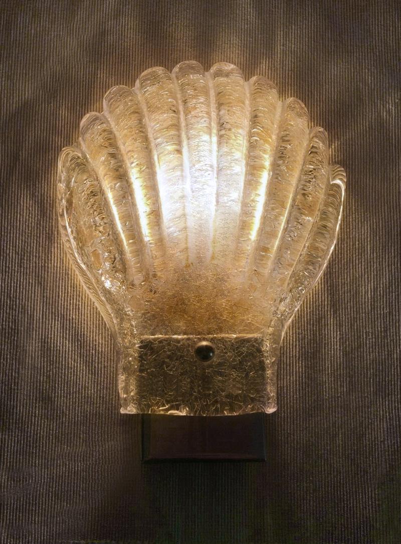 20th Century Paar of Italian Vintage Murano Glass Shell Wall Lights Sconces