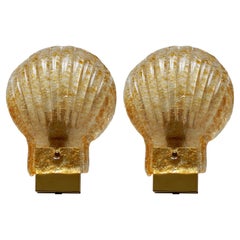Paar of Italian Vintage Murano Glass Shell Wall Lights Sconces