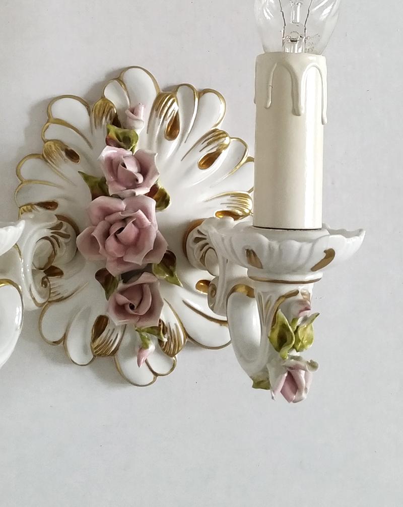 20th Century Paar of Italian Vintage Porcelain Wall Lights Sconces For Sale