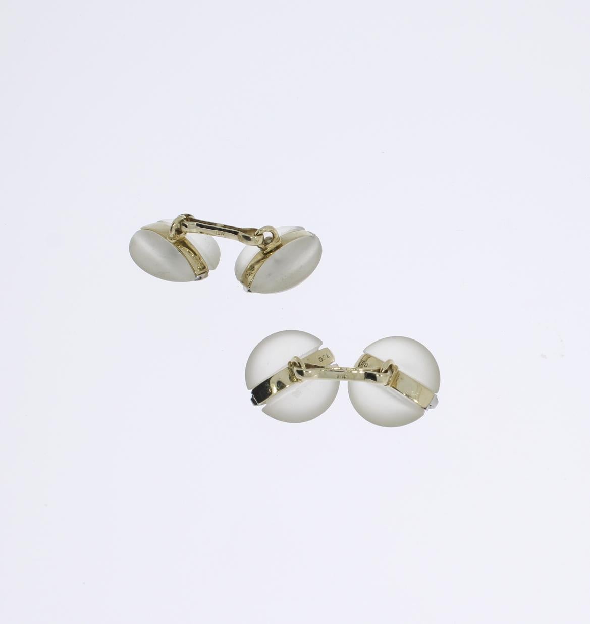 Art Deco Pair Of Rock Crystal Enamel White Gold Cufflinks For Sale