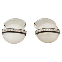 Pair Of Rock Crystal Enamel White Gold Cufflinks