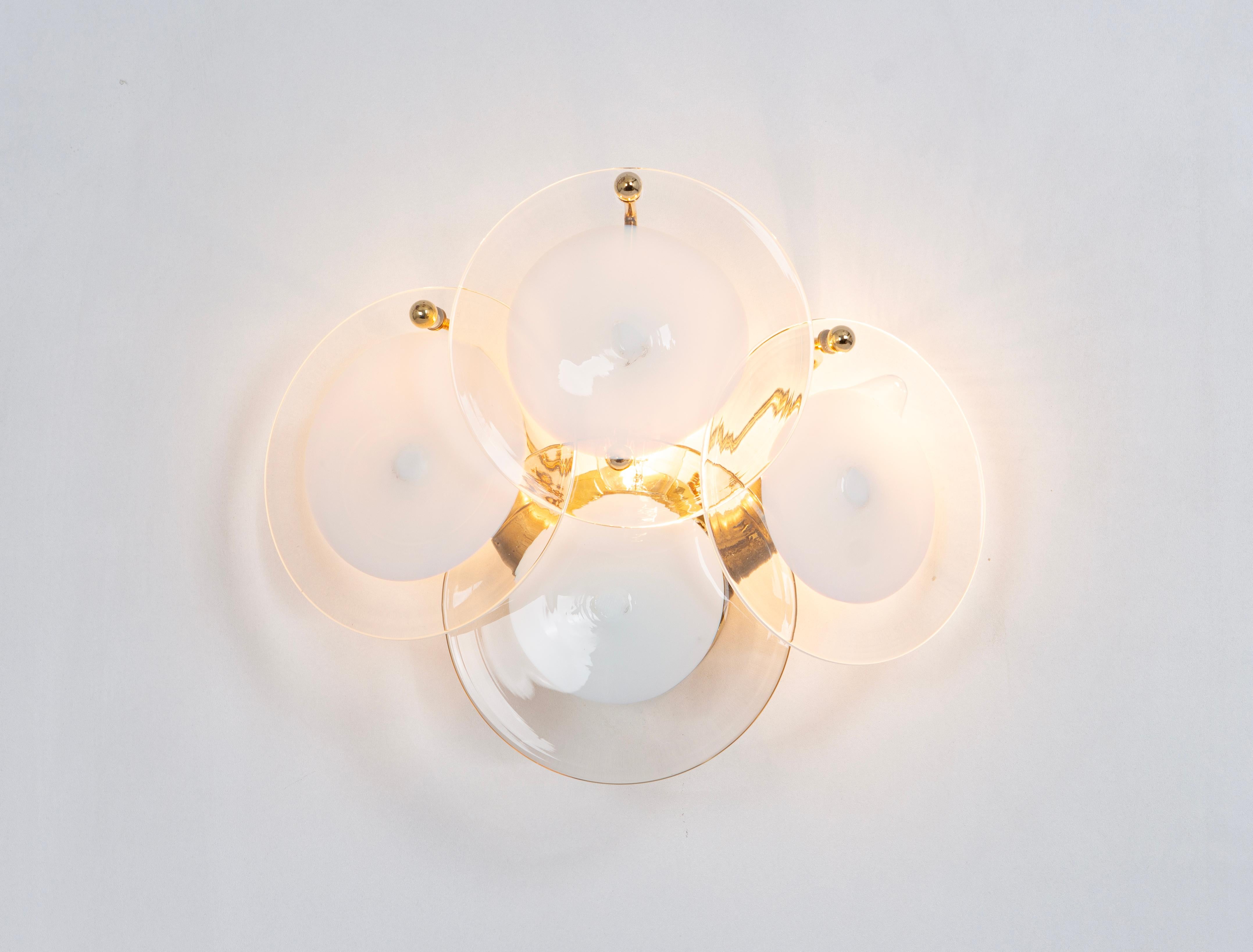 Pair of Vistosi White Glass Disc Wall Light, Italy, 1970s For Sale 3