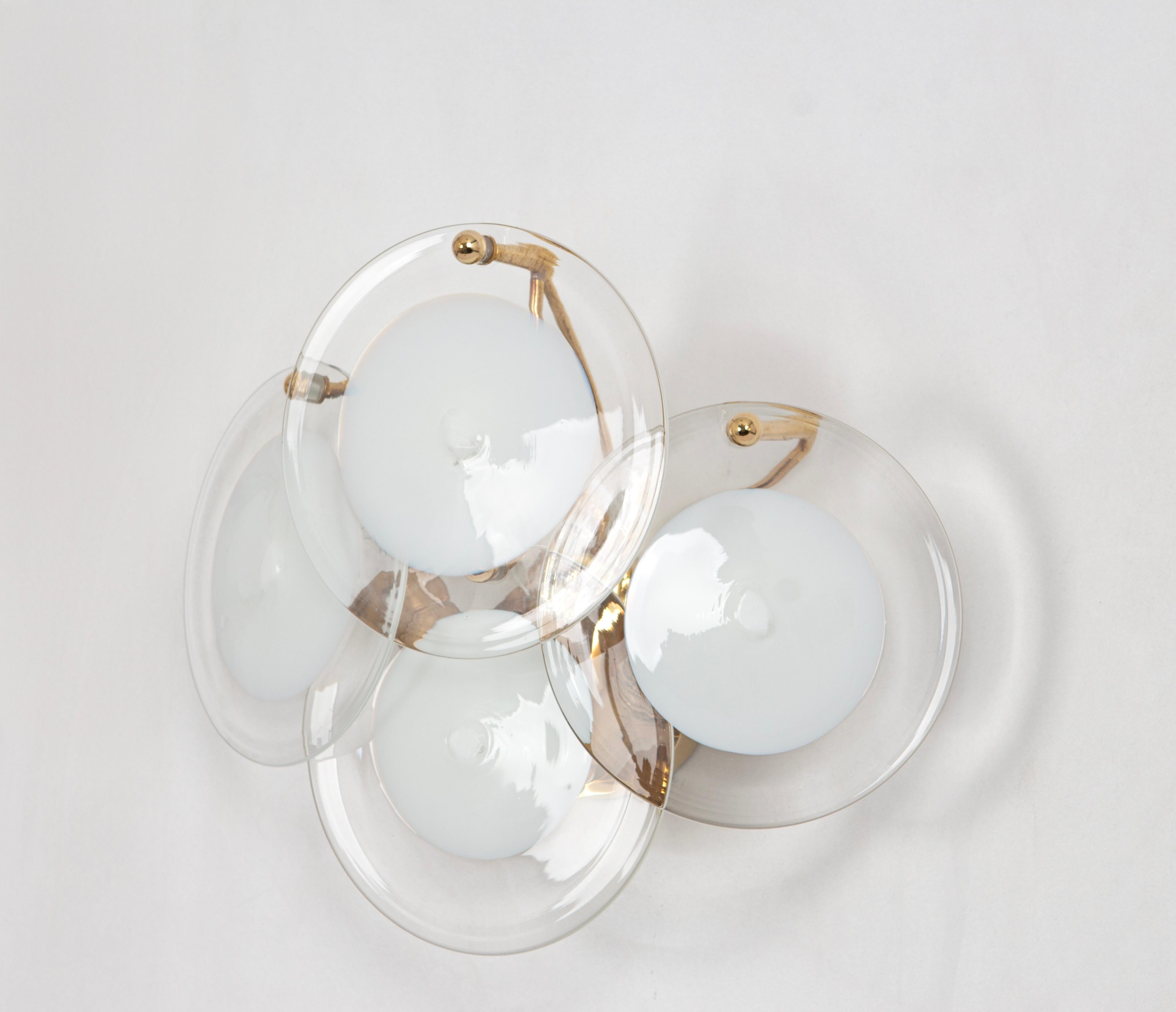 Pair of Vistosi White Glass Disc Wall Light, Italy, 1970s For Sale 4