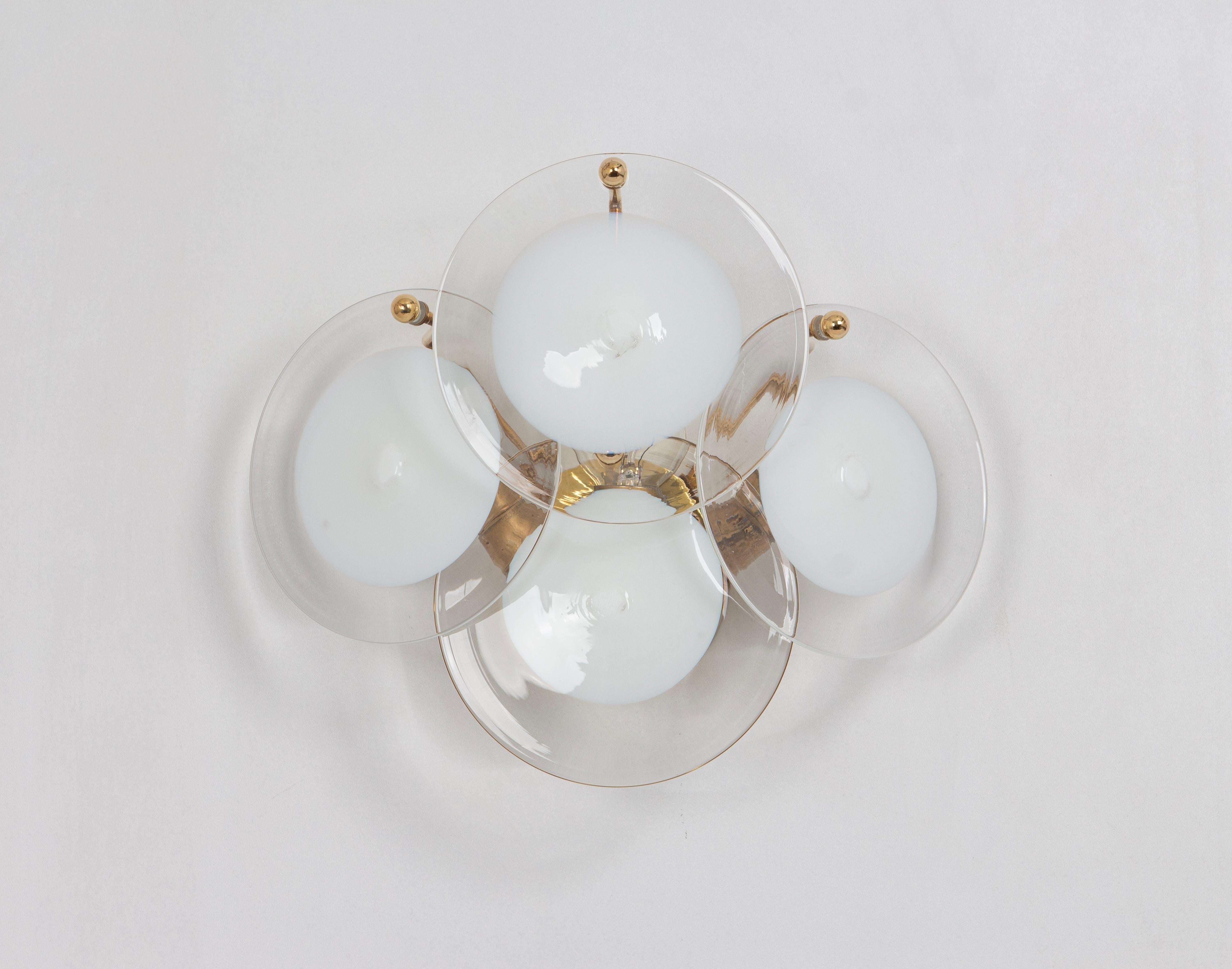 Mid-Century Modern Pair of Vistosi White Glass Disc Wall Light, Italy, 1970s For Sale