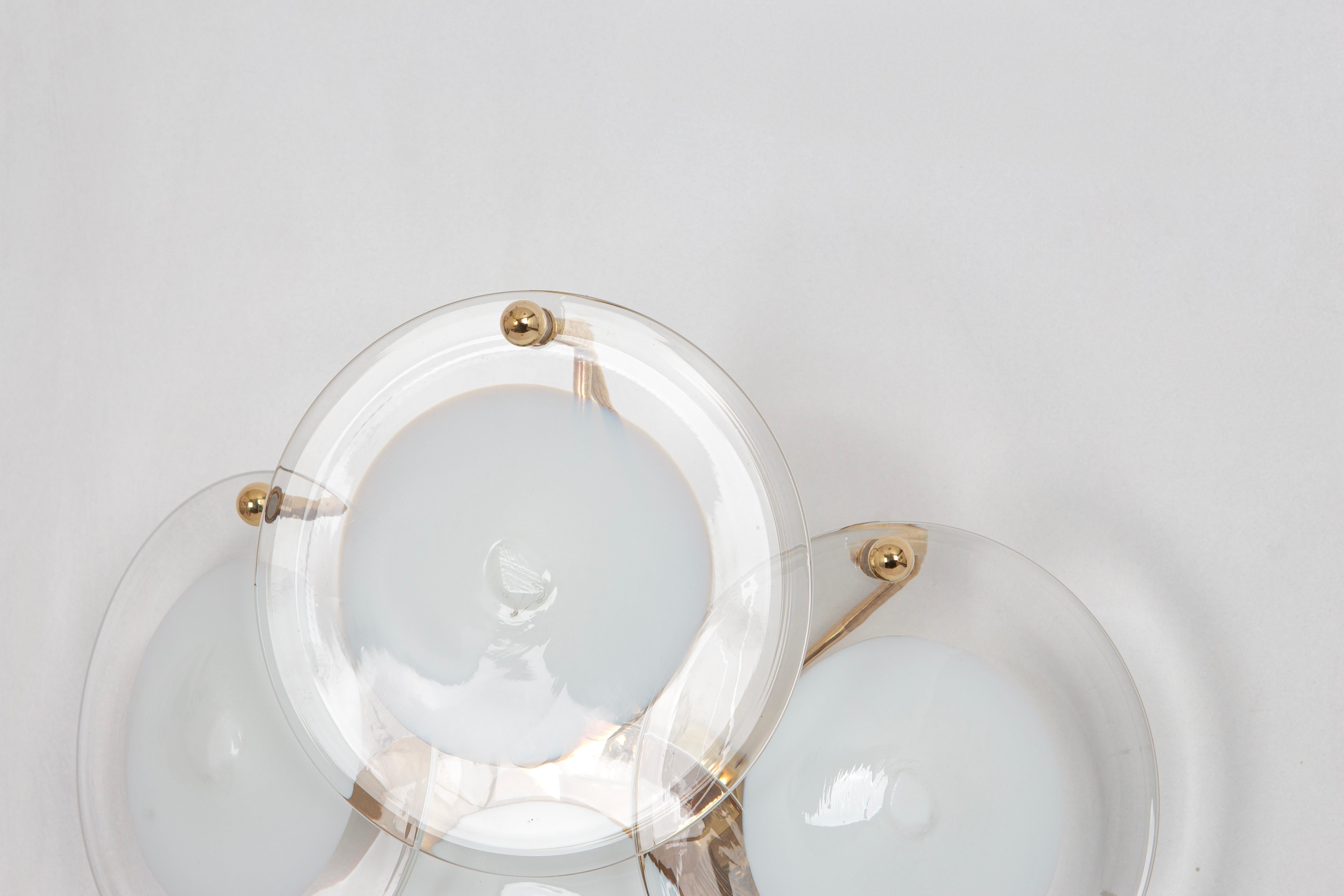 Italian Pair of Vistosi White Glass Disc Wall Light, Italy, 1970s For Sale