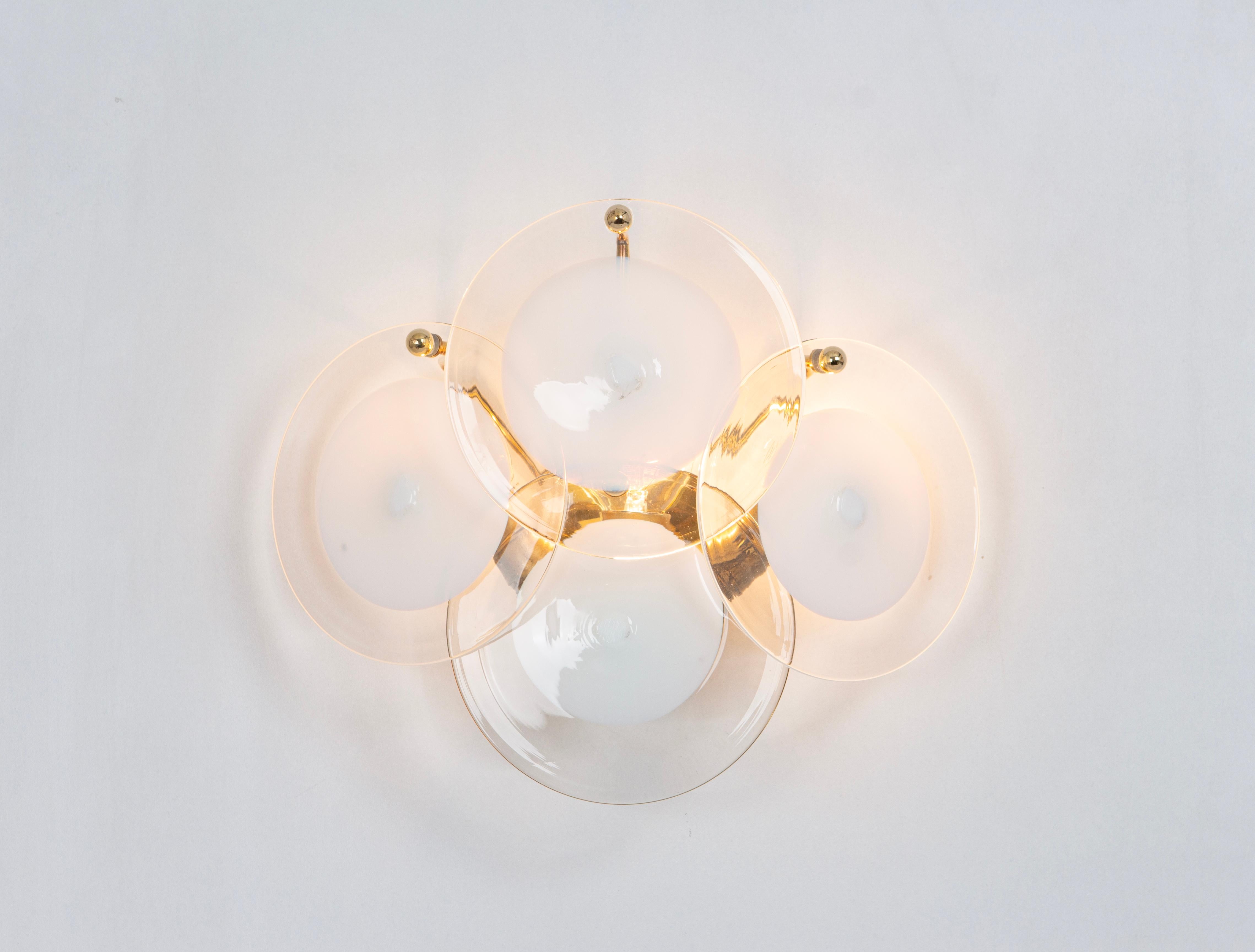 Late 20th Century Pair of Vistosi White Glass Disc Wall Light, Italy, 1970s For Sale