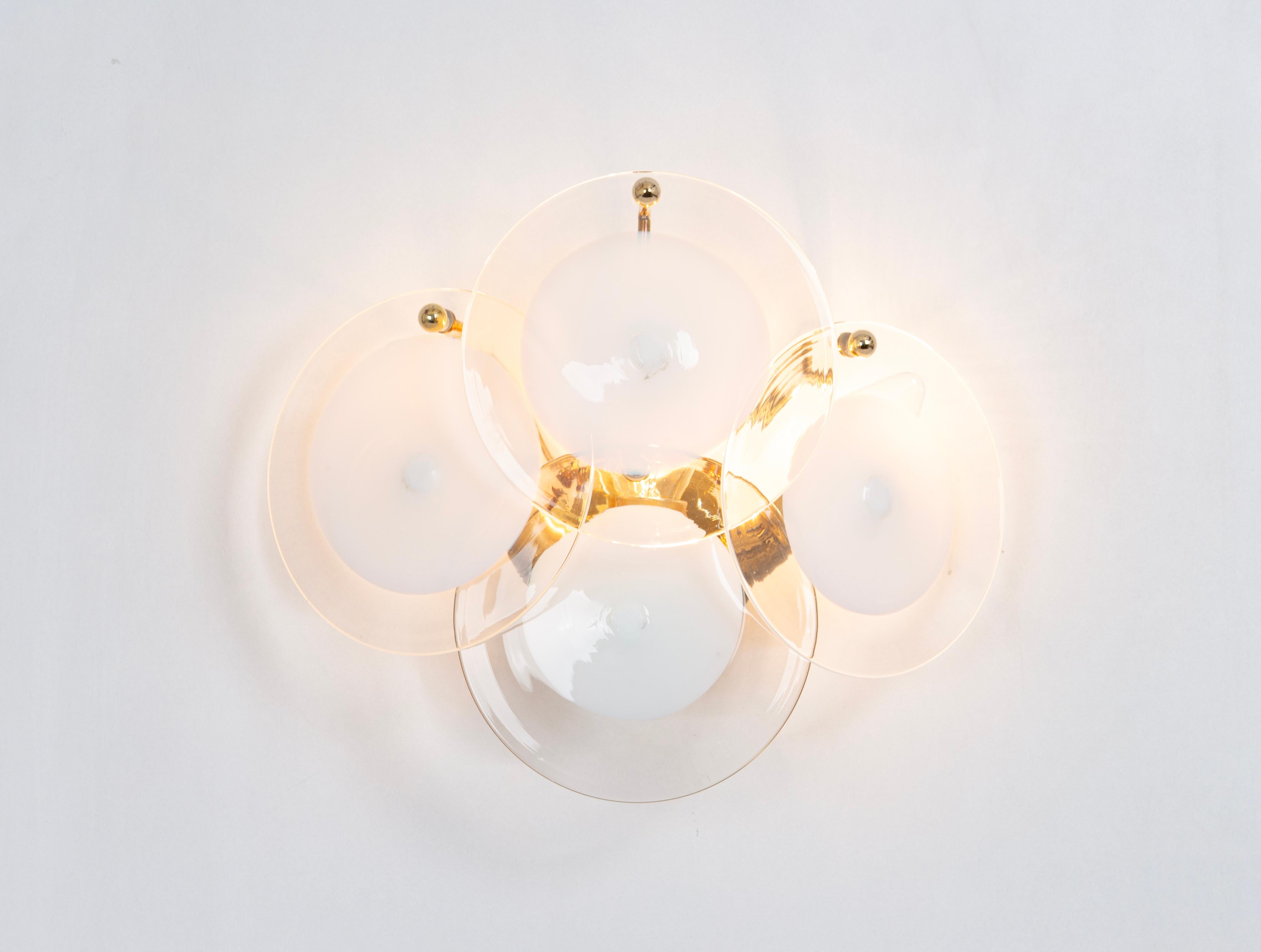 Pair of Vistosi White Glass Disc Wall Light, Italy, 1970s For Sale 1