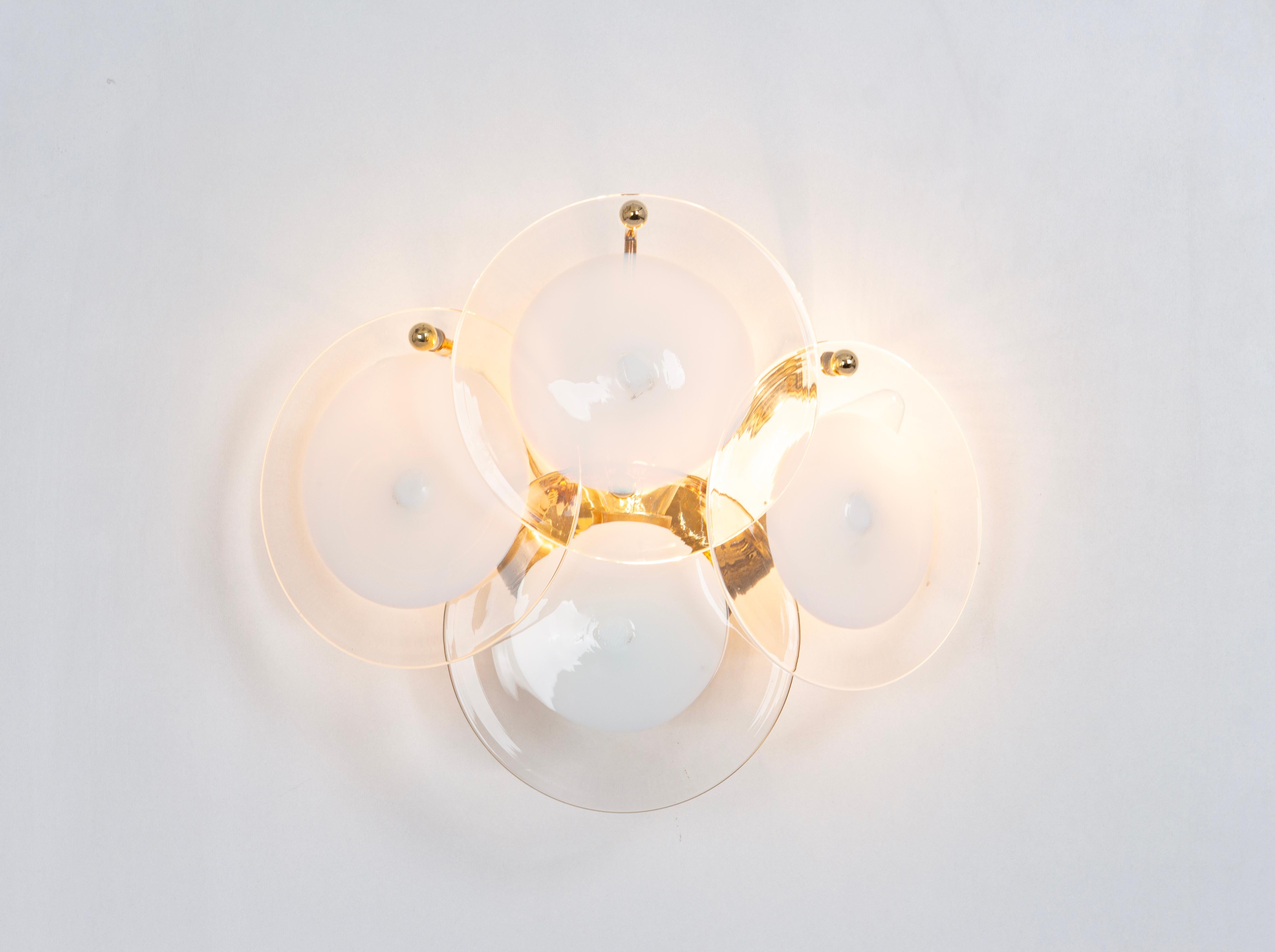 Pair of Vistosi White Glass Disc Wall Light, Italy, 1970s For Sale 2