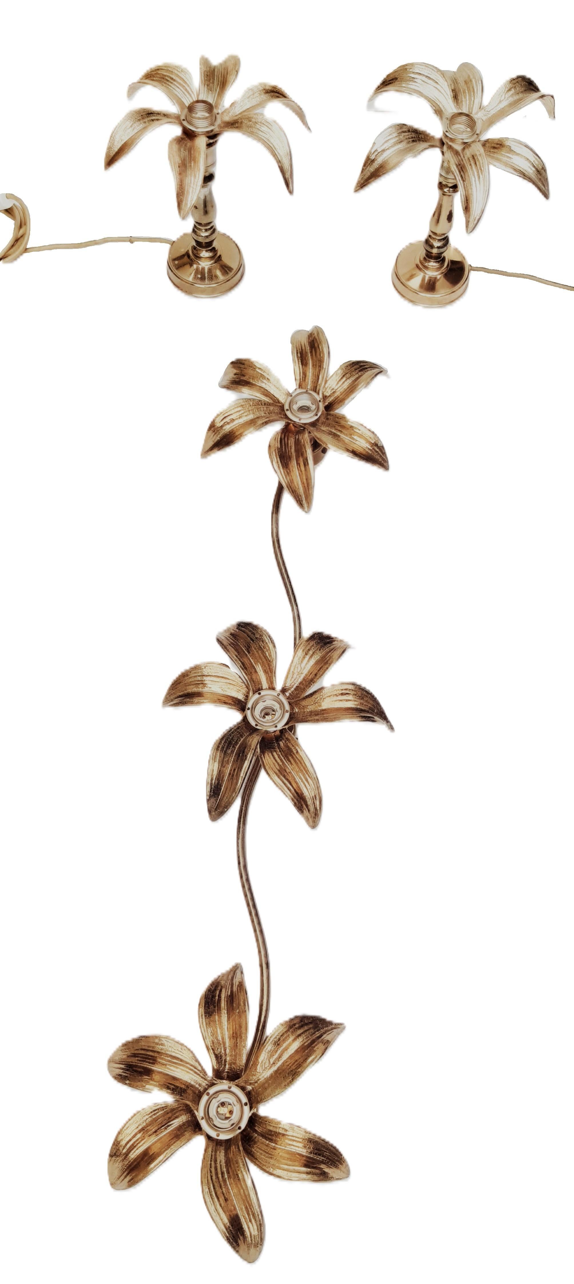 Paar Regency-Stil Messing Tischlampen + Deckenleuchte Willy Daro f. 70er MASIVO en venta 8