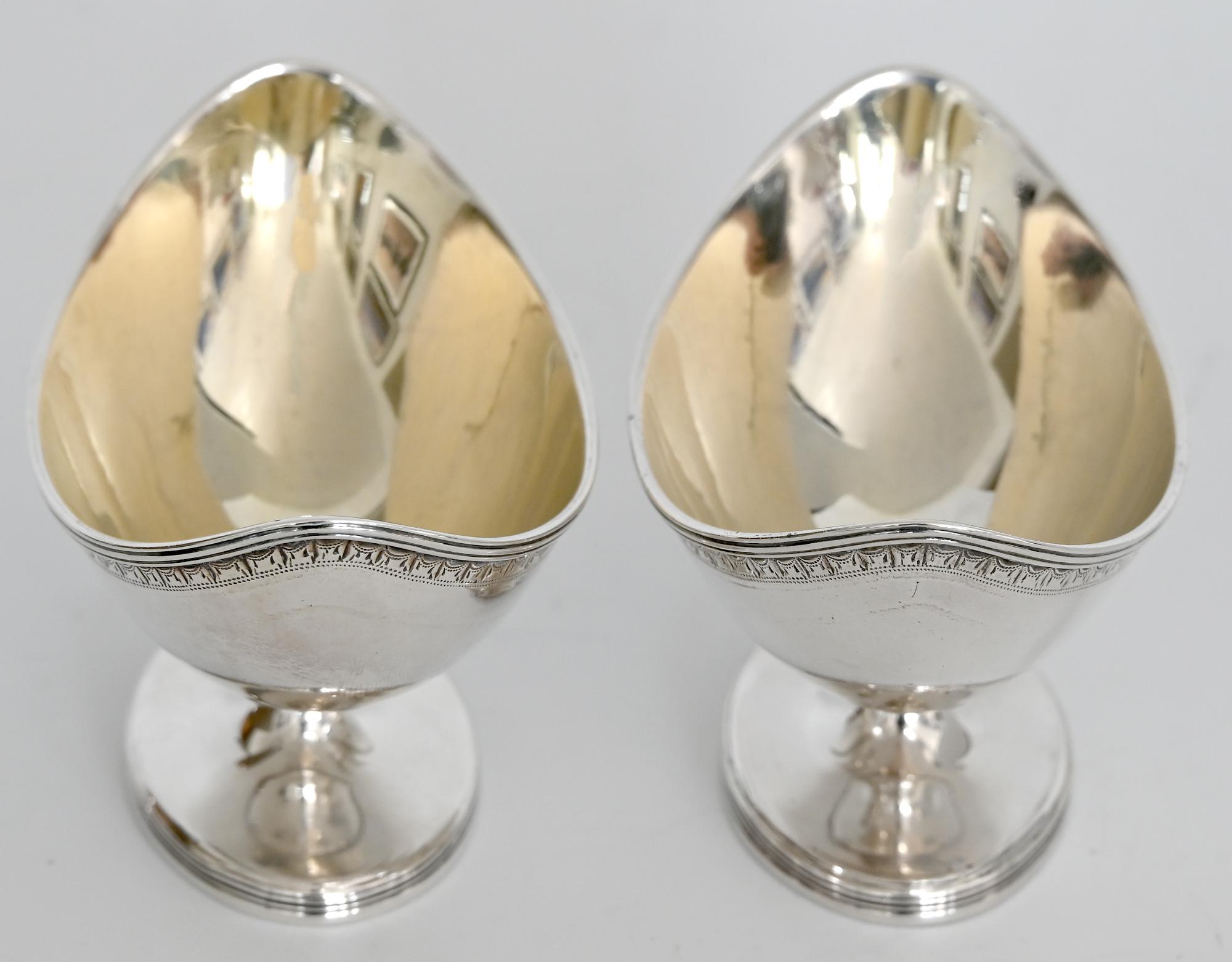 George III Pair Of 18th Century Saliers London 1790 Mm Henry Chawner Sterling Silver For Sale