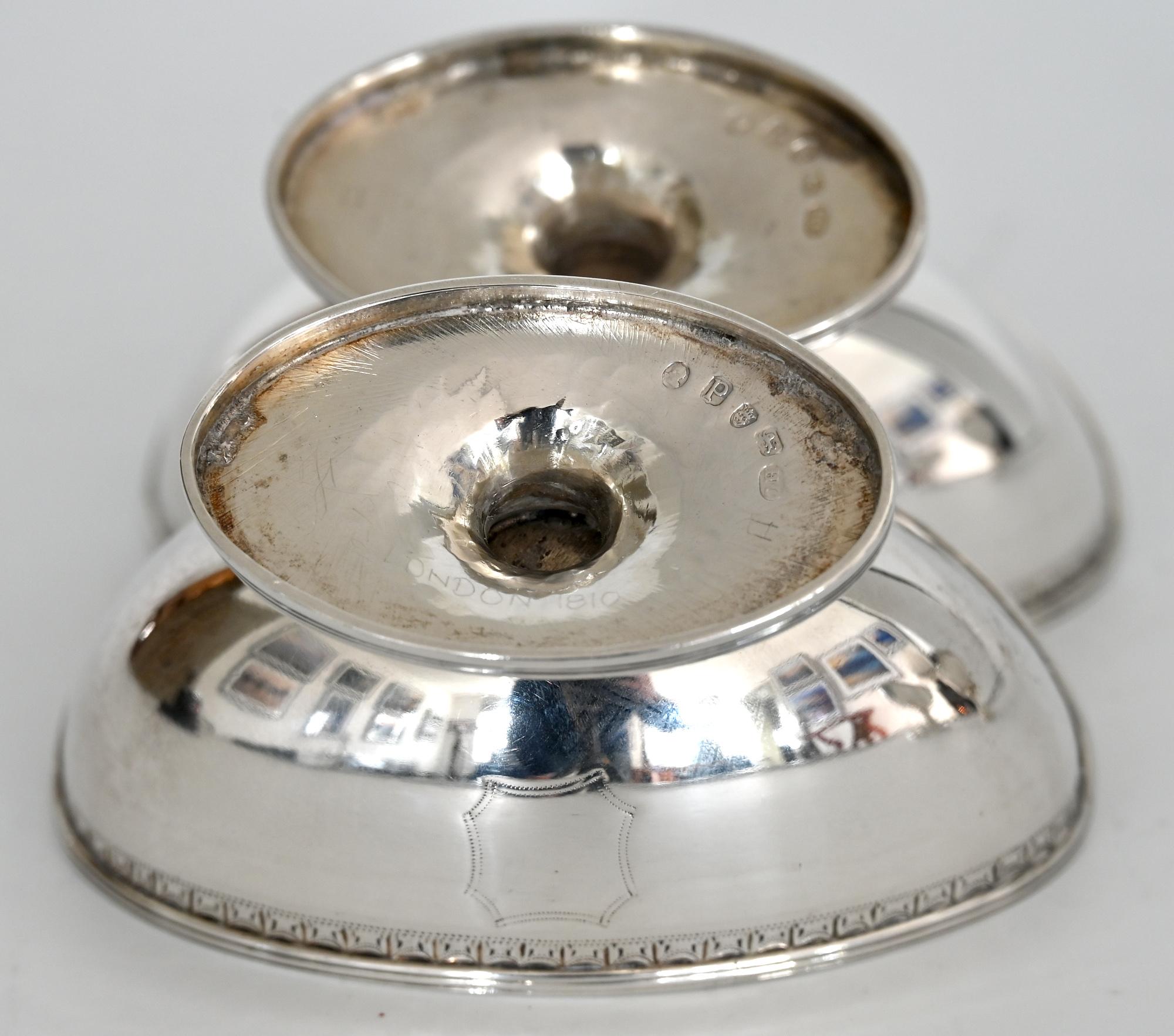 English Pair Of 18th Century Saliers London 1790 Mm Henry Chawner Sterling Silver For Sale