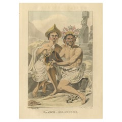 Paasch-Eilanders - Antiker Kupferstich der Osterinsel / Rapa Nui Figuren, um 1800
