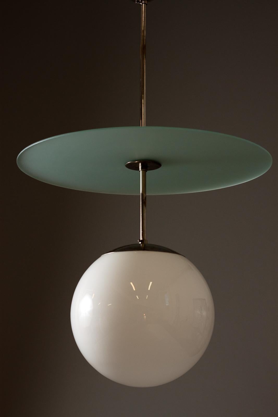 Early Paavo tynell glass pendant for Taito oy, 1930s. 
Finnish modernist glass pendant light rarely seen for sale.