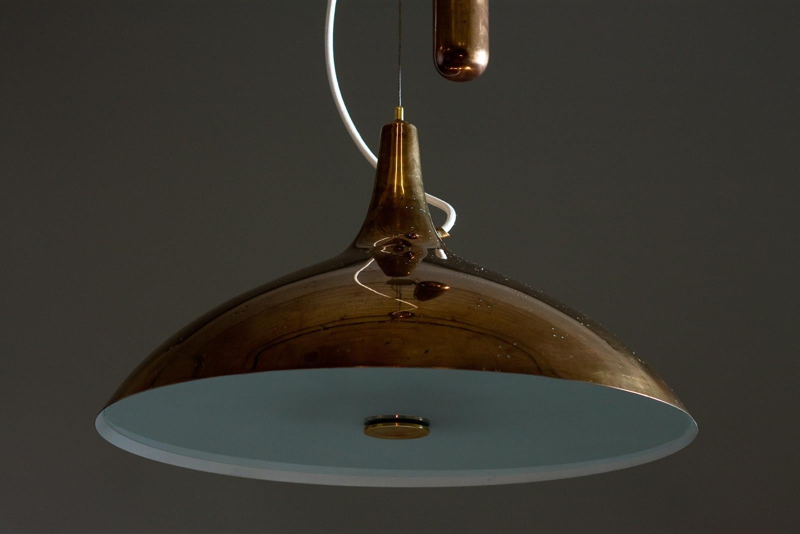Mid-Century Modern Paavo Tynell, 1950s A1965 Counterweight Brass Pendant Lamp, Taito Oy