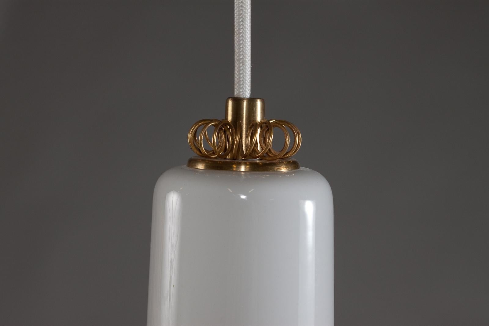 Paavo Tynell, 1950's opaline glass pendant with wooden slat shade, Idman Oy For Sale 6