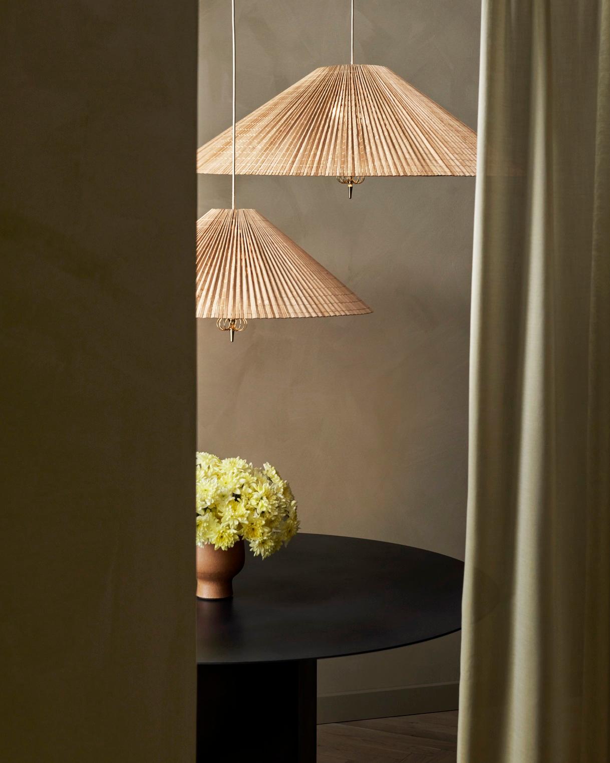 Polished Paavo Tynell 1972 Pendant Bamboo Shade Ø90 cm for GUBI For Sale