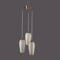 Paavo Tynell 3-Arm Ceiling Lamp in Brass and Opaline Glass, 1940s