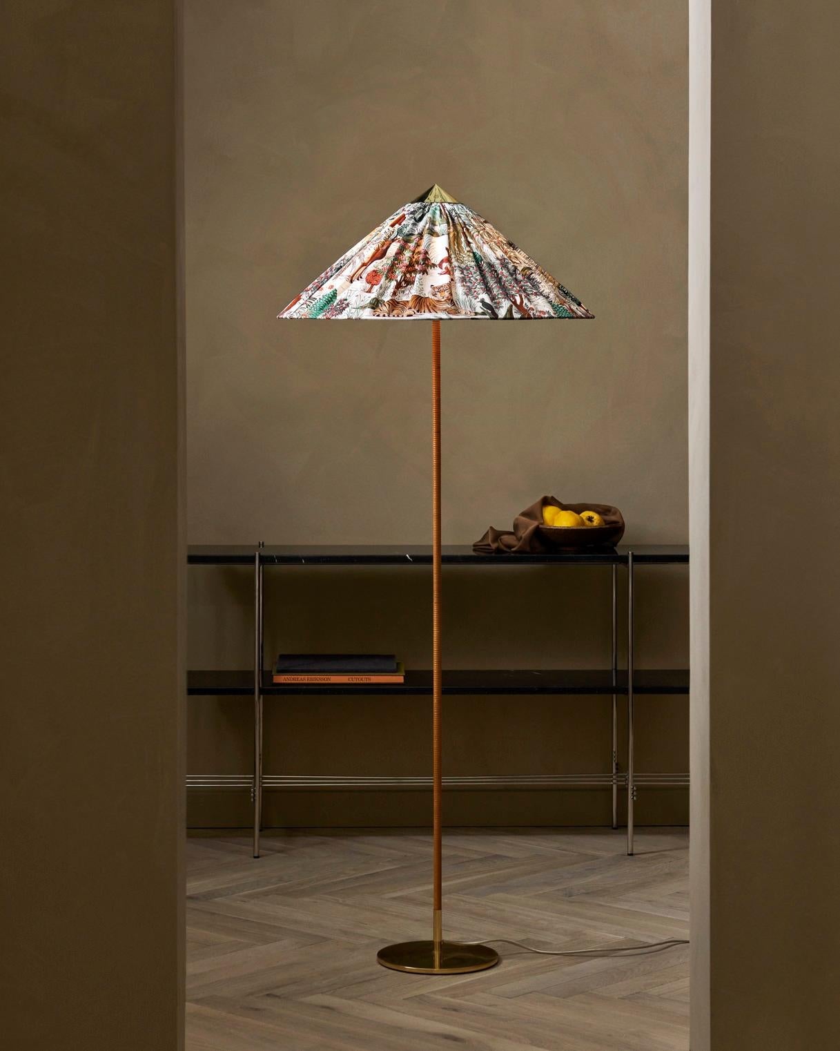 Danish Paavo Tynell 9602 Floor Lamp Pierre Frey Shade for GUBI For Sale