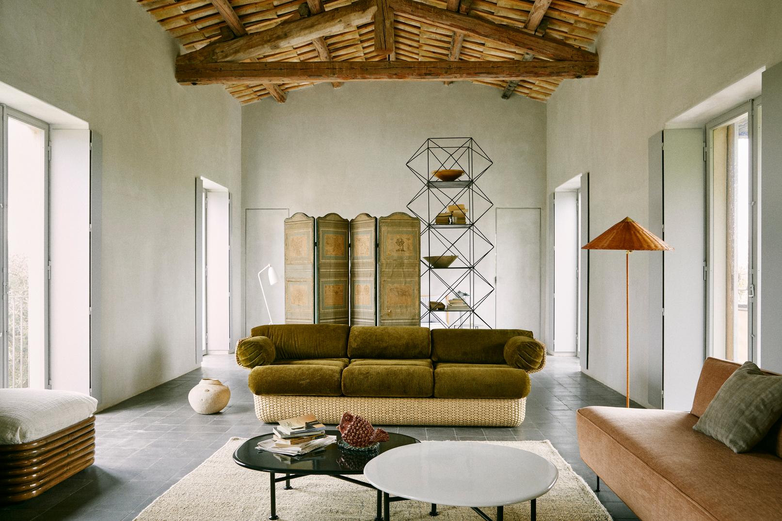 XXIe siècle et contemporain Lampadaire Paavo Tynell 9602 avec abat-jour en osier et saule pour GUBI en vente