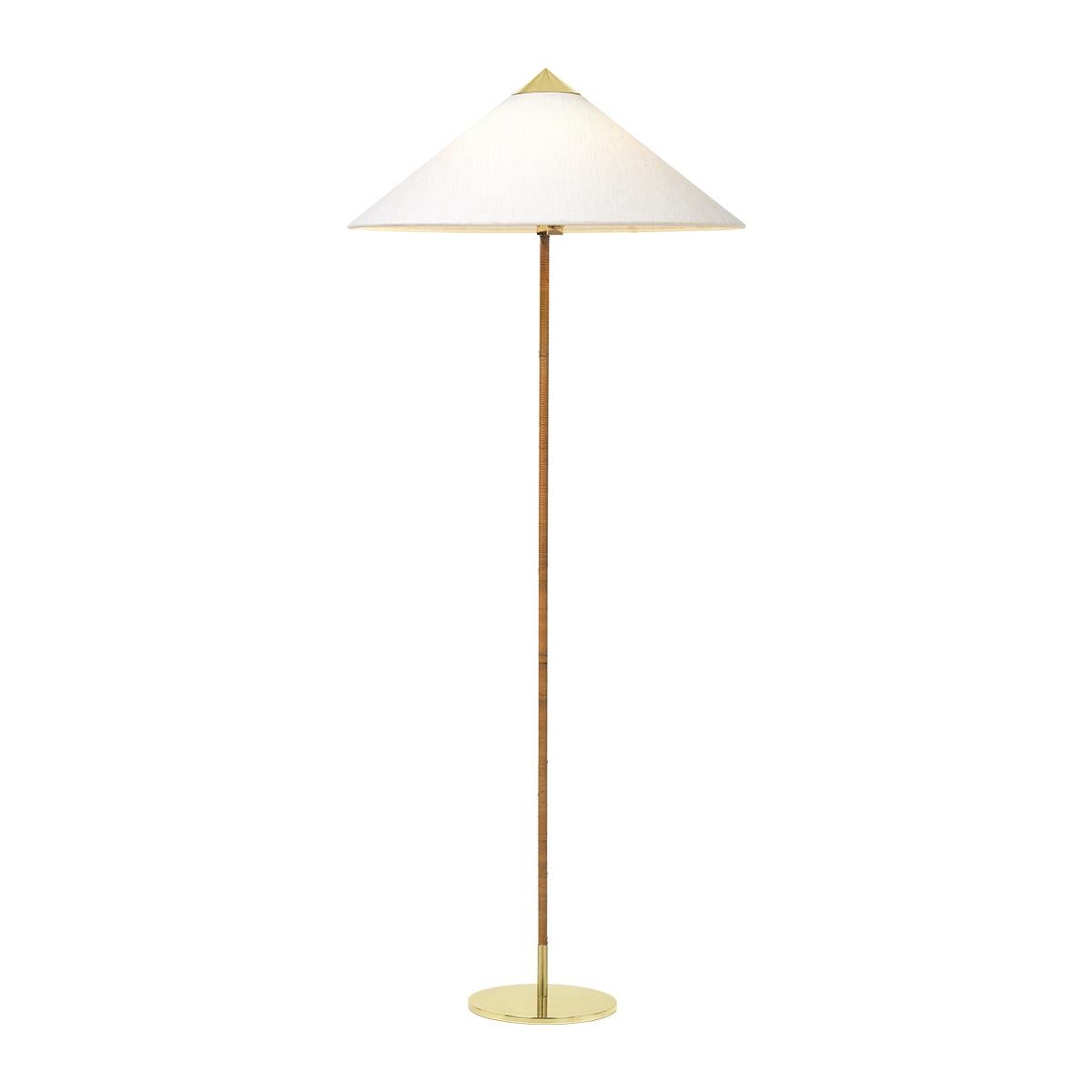 Paavo Tynell 9602 Wicker Wrapped Brass Stem Floor Lamp with Canvas Shade