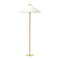Paavo Tynell 9602 Wicker Wrapped Brass Stem Floor Lamp with Canvas Shade