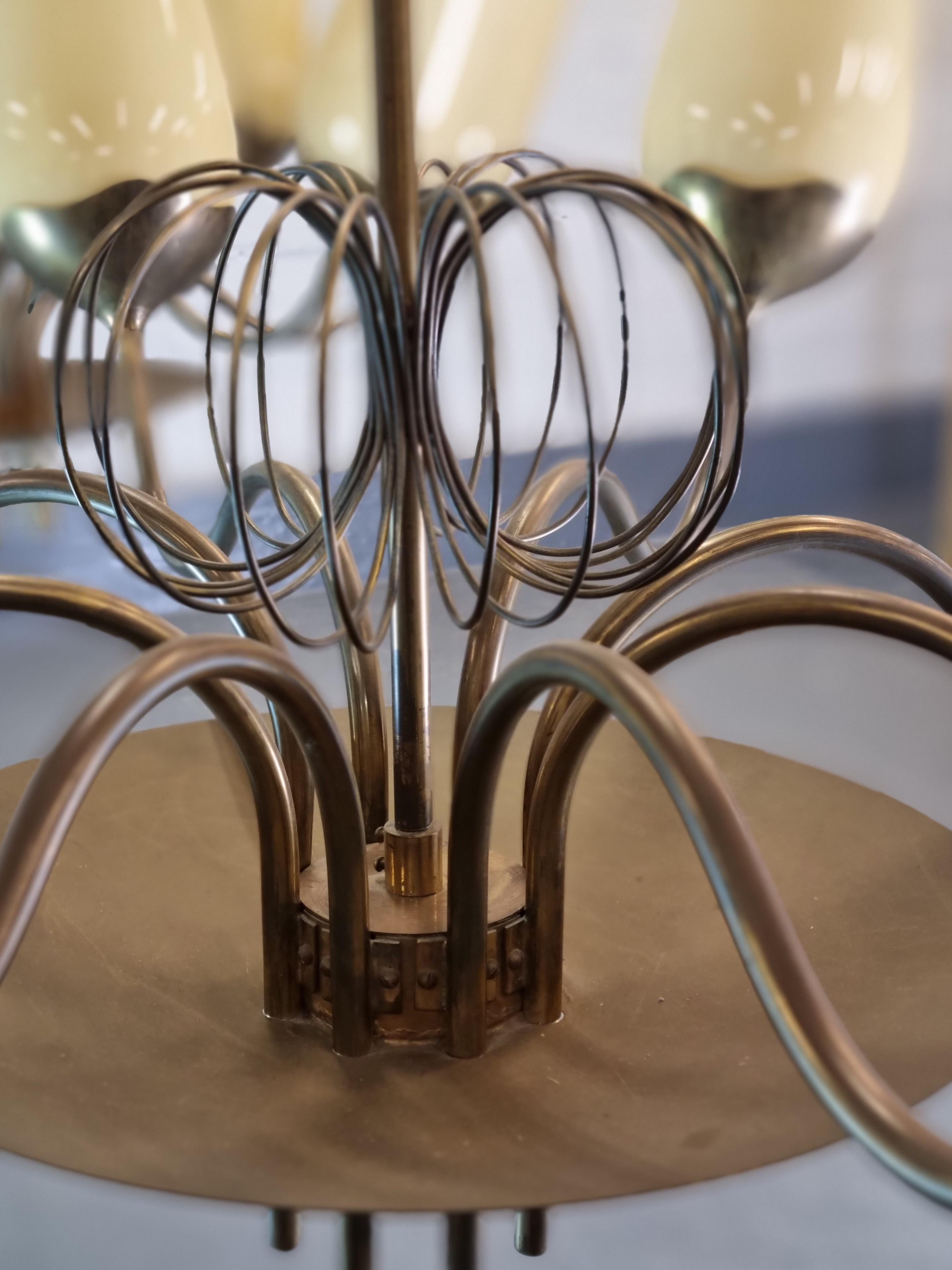Paavo Tynell Pair Of Commissioned Chandeliers, Brass & Glass, Taito Oy 1950s For Sale 2