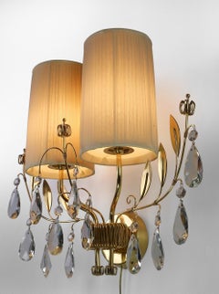 Paavo Tynell, a Single Finnish Crystal and Brass Sconces