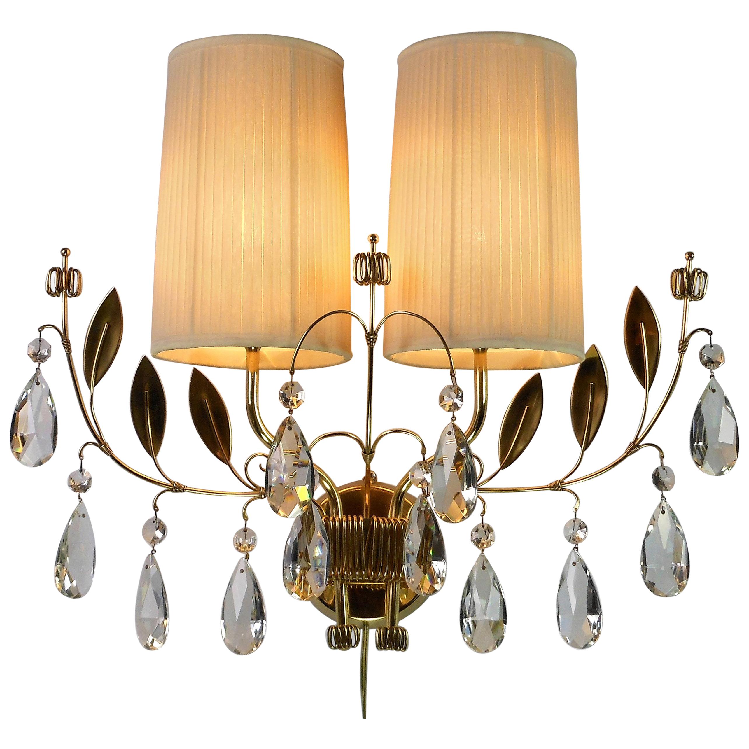 Paavo Tynell, a Single Finnish Crystal and Brass Sconces For Sale