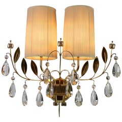 Vintage Paavo Tynell, a Single Finnish Crystal and Brass Sconces