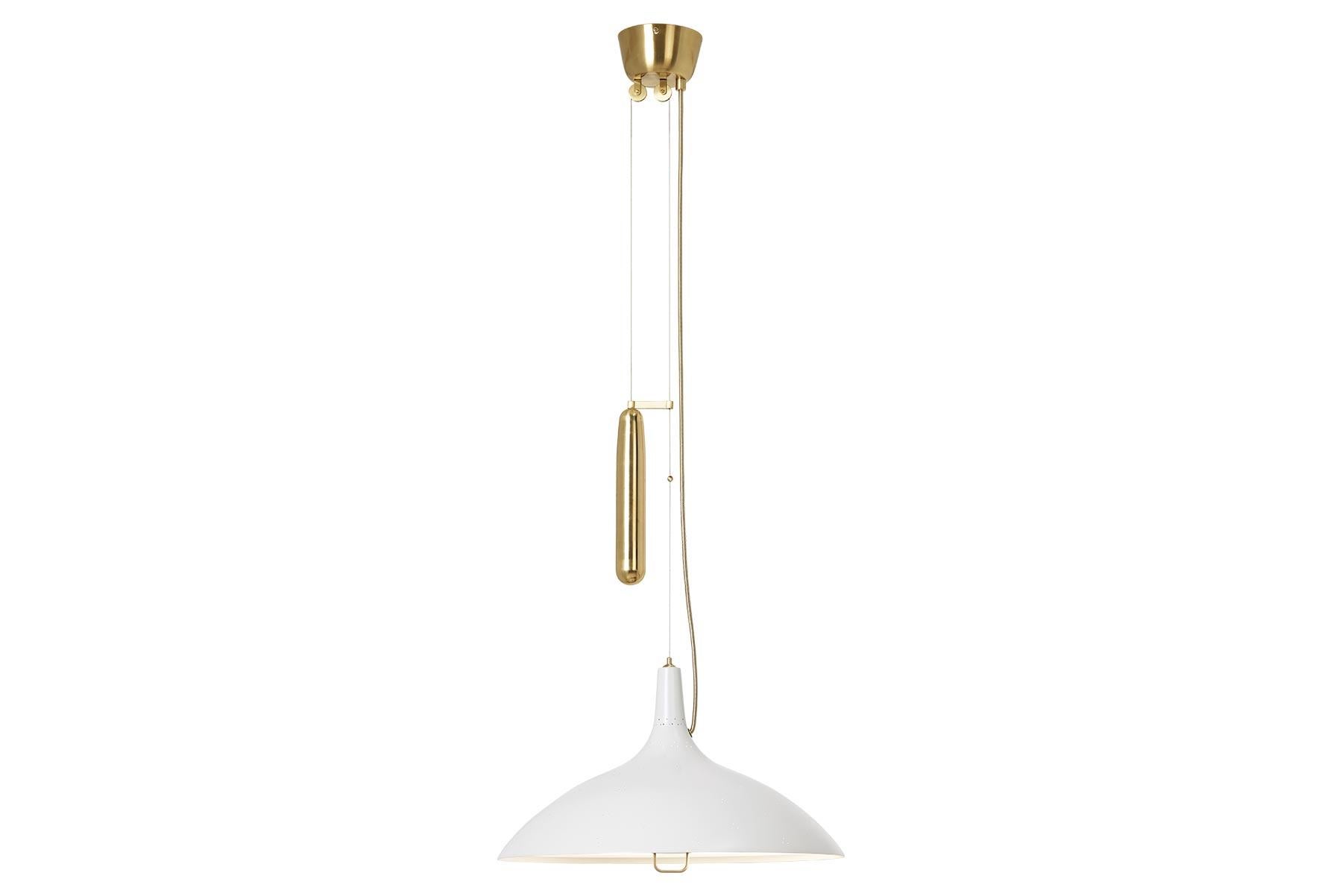 Unveiled in 1947 at the Finland House in New York, the A1965 Pendant was an instant success for Paavo Tynell and one of the lighting fixtures considered to define his mid-century peak. It delicately holds some of his most distinctive design traits;